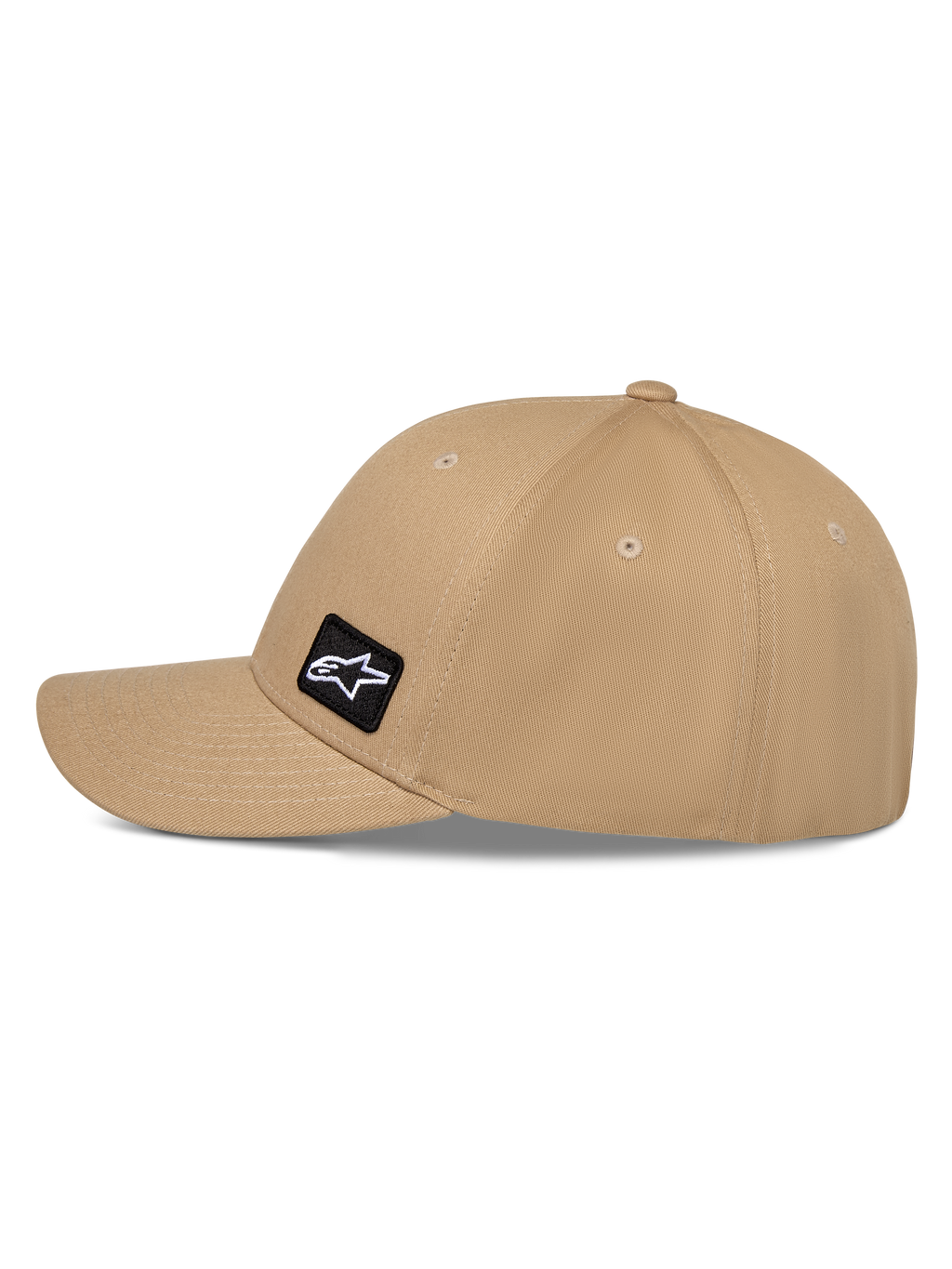 Alpinestars Pivot Hat, sportowa czapka z daszkiem, kolor piaskowy khaki, zakrzywiony daszek i strukturalna korona, mała czarna naszywka z logo Astars na boku, wytrzymała bawełniana tkanina twill