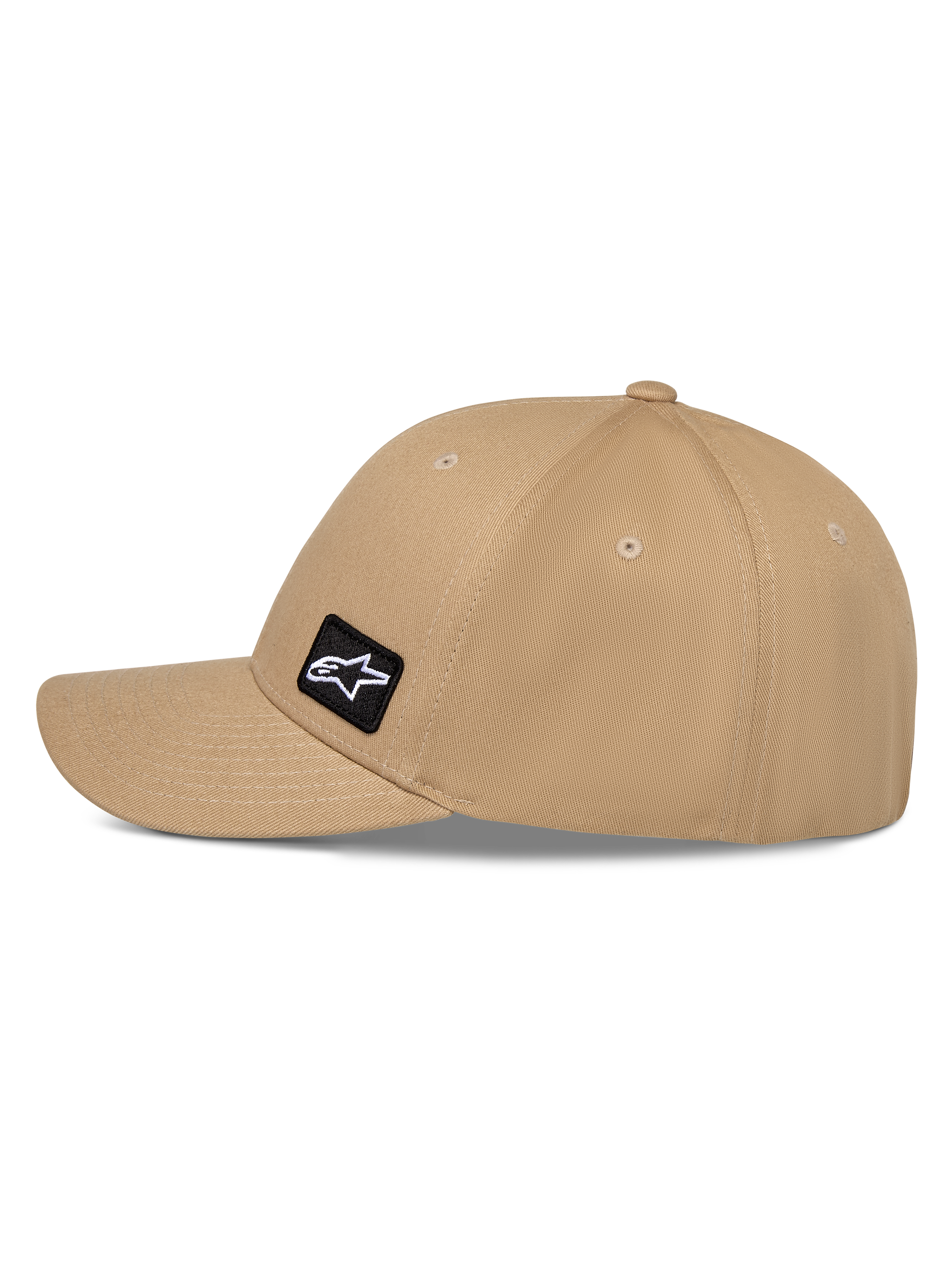 Alpinestars Pivot Hat, sportowa czapka z daszkiem, kolor piaskowy khaki, zakrzywiony daszek i strukturalna korona, mała czarna naszywka z logo Astars na boku, wytrzymała bawełniana tkanina twill