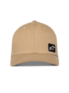 Alpinestars Pivot Hat, czapka z daszkiem w kolorze piaskowego khaki, zakrzywiony daszek i strukturalna korona, mała czarna naszywka z haftowanym logo Astars z przodu, sportowe nakrycie głowy