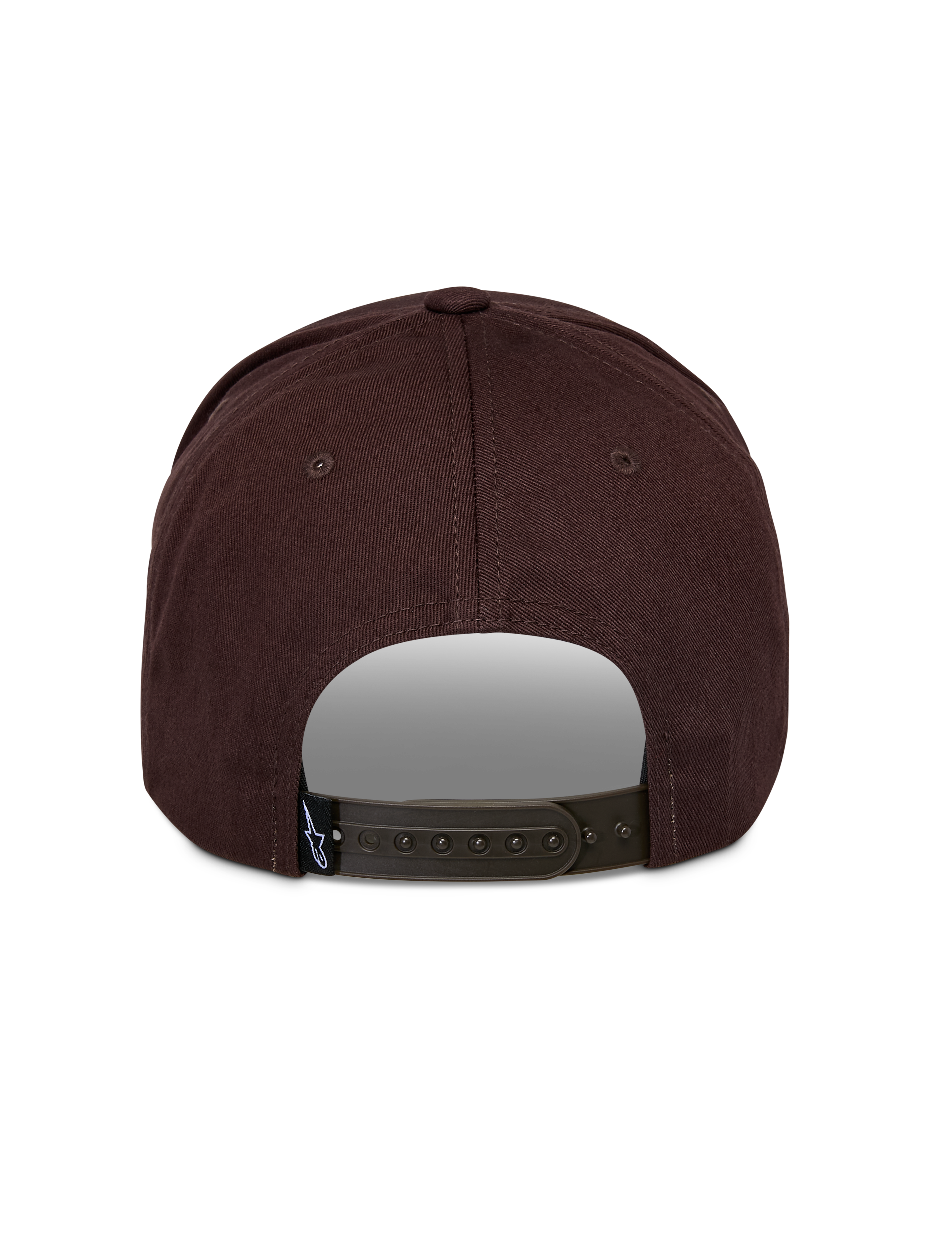 Alpinestars Matrix Snapback Hat, brązowa czapka z daszkiem, widok z tyłu, regulowane zapięcie typu snapback, usztywniona korona, tkanina twillowa, mała metka z logo Astars z tyłu