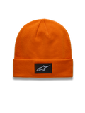 Alpinestars Augment Cuff, pomarańczowa czapka beanie z dzianiny dżersejowej, czarna tkana naszywka z logo Astars, odzież typu sportswear i lifestyle