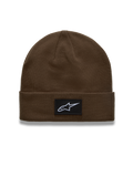 Alpinestars Augment Cuff, brązowa czapka z dzianiny, czarna naszywka z białym logo Astars, codzienna odzież sportswear