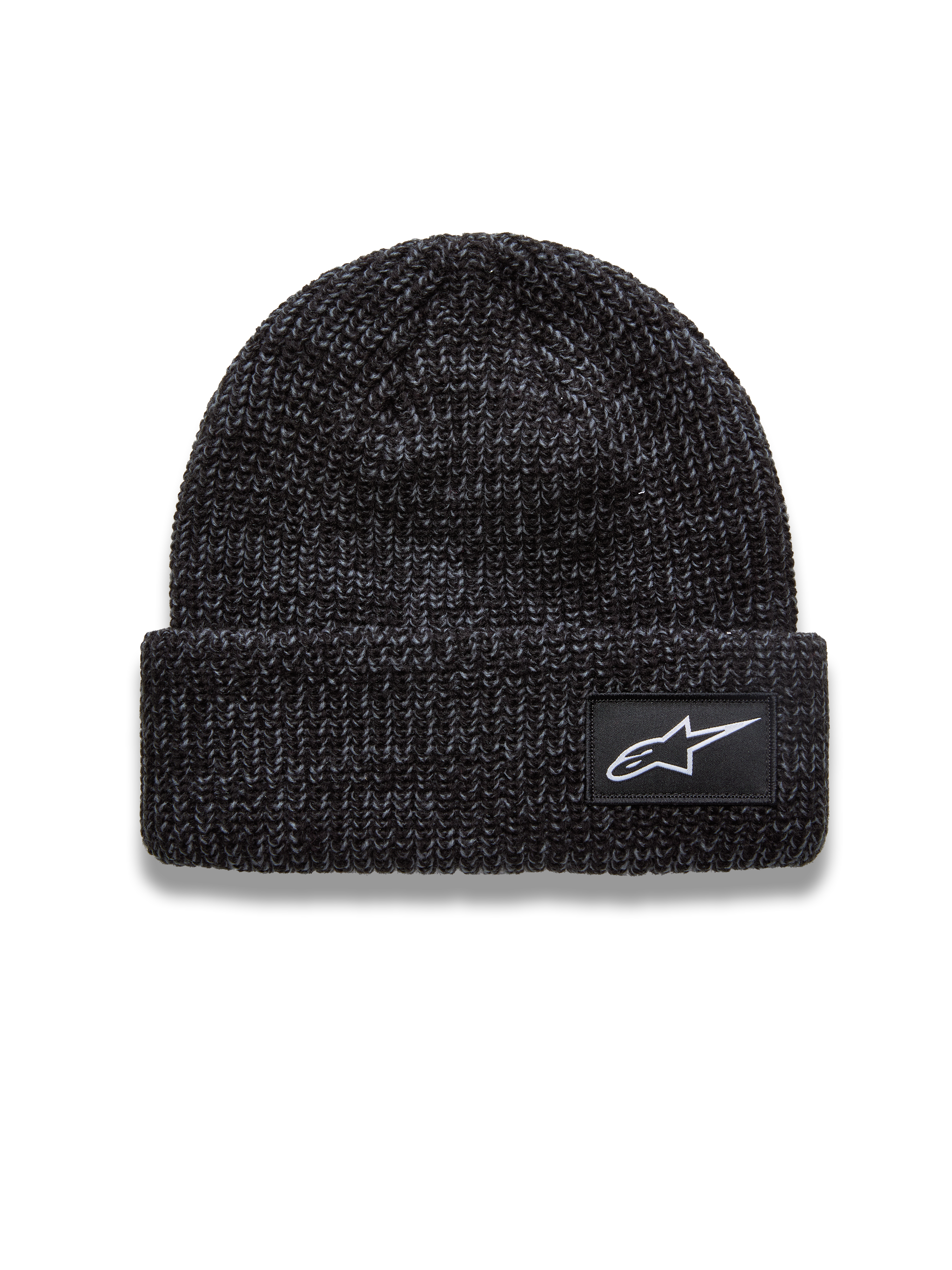 Alpinestars Unload Rib Cuff, czapka typu beanie, ciemnoszary melanż, biała naszywka z logo Astar, dzianinowa konstrukcja, odzież sportowa lifestyle.