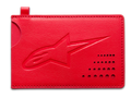 Alpinestars Ageless Credit Card Holder, czerwone etui na karty, klasyczny portfel ze skóry, wytłoczone logo Astars, zakrzywione wycięcie, perforowany detal w rogu, smukły minimalistyczny dodatek
