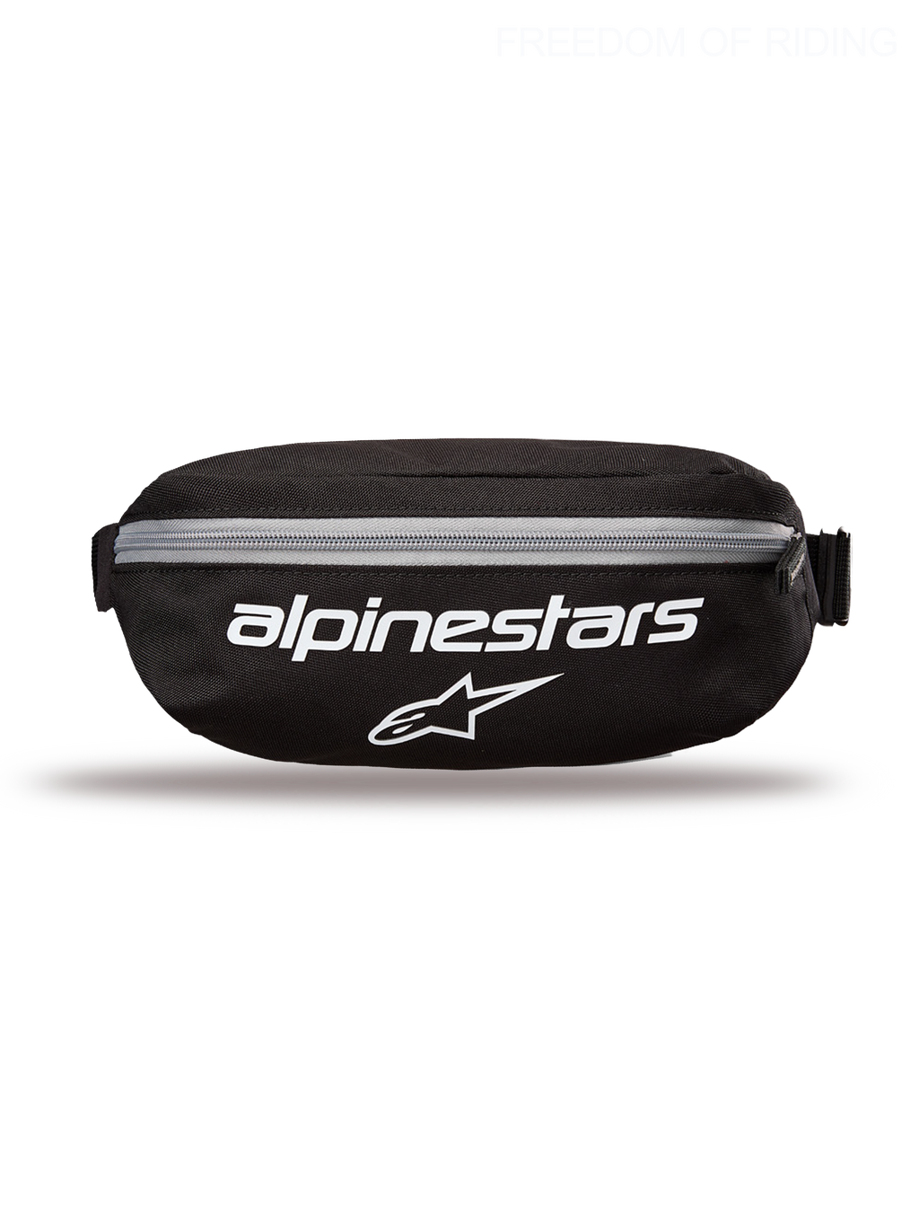 Alpinestars Nerka Only Linear, sportowa nerka unisex, czarna i biała, pojemność 2L, wytrzymały poliester 600D, duże białe logo Alpinestars na przodzie, styl miejski.