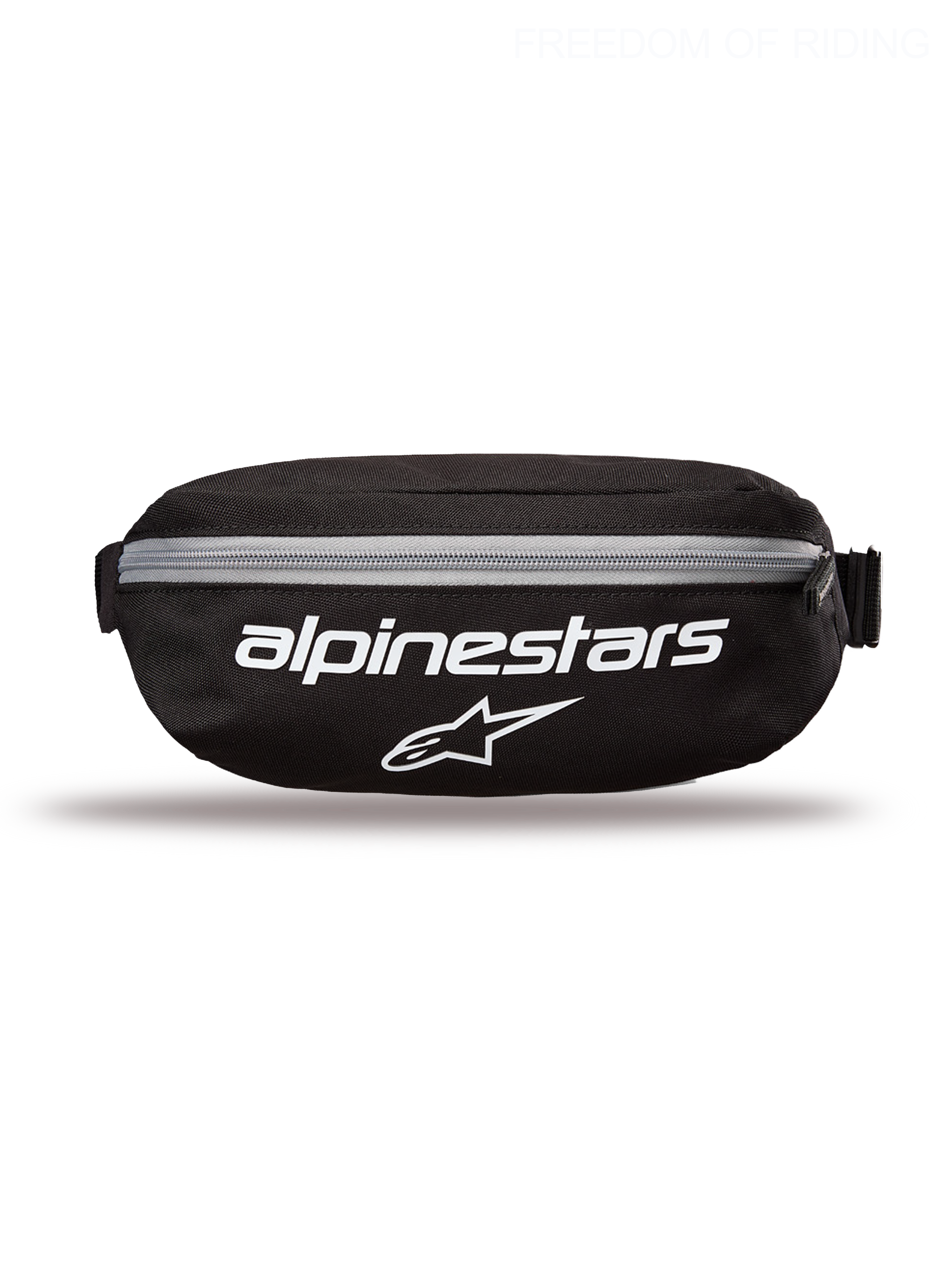 Alpinestars Nerka Only Linear, sportowa nerka unisex, czarna i biała, pojemność 2L, wytrzymały poliester 600D, duże białe logo Alpinestars na przodzie, styl miejski.