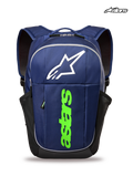 Alpinestars GFX Boss Backpack, sportswear backpack, navy and green, featuring 600D polyester construction, 20L capacity, and bold astars combo graphic branding