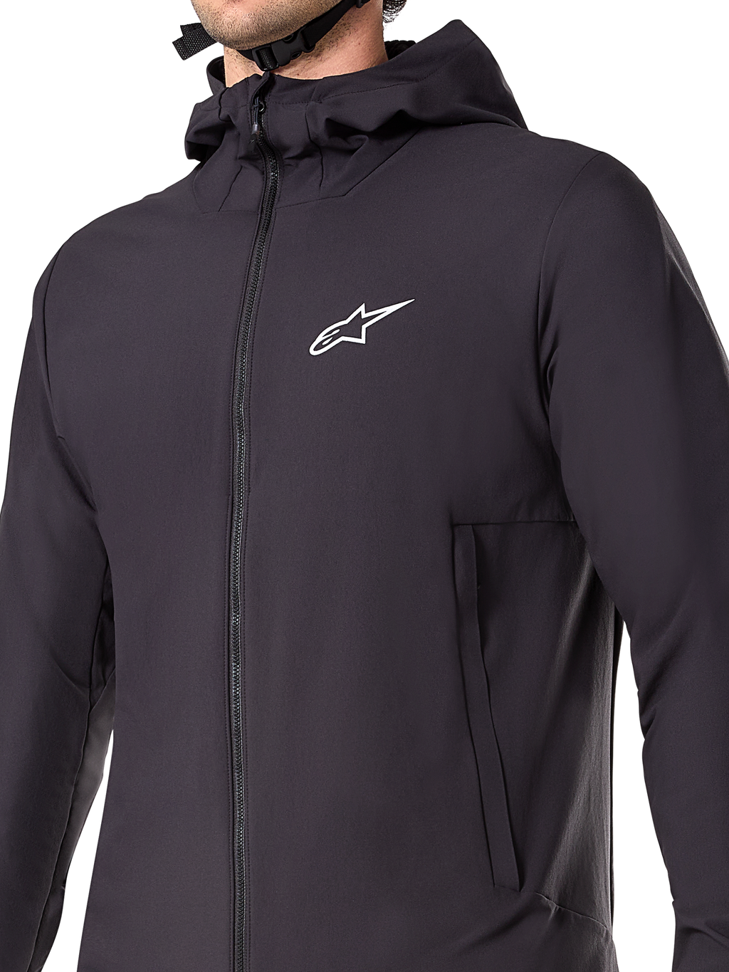 Alpinestars A-Dura Thermal Jacket, czarna kurtka na rower górski, zbliżenie na ocieplany materiał techniczny, lekka i oddychająca konstrukcja do jazdy w terenie w zimnych warunkach