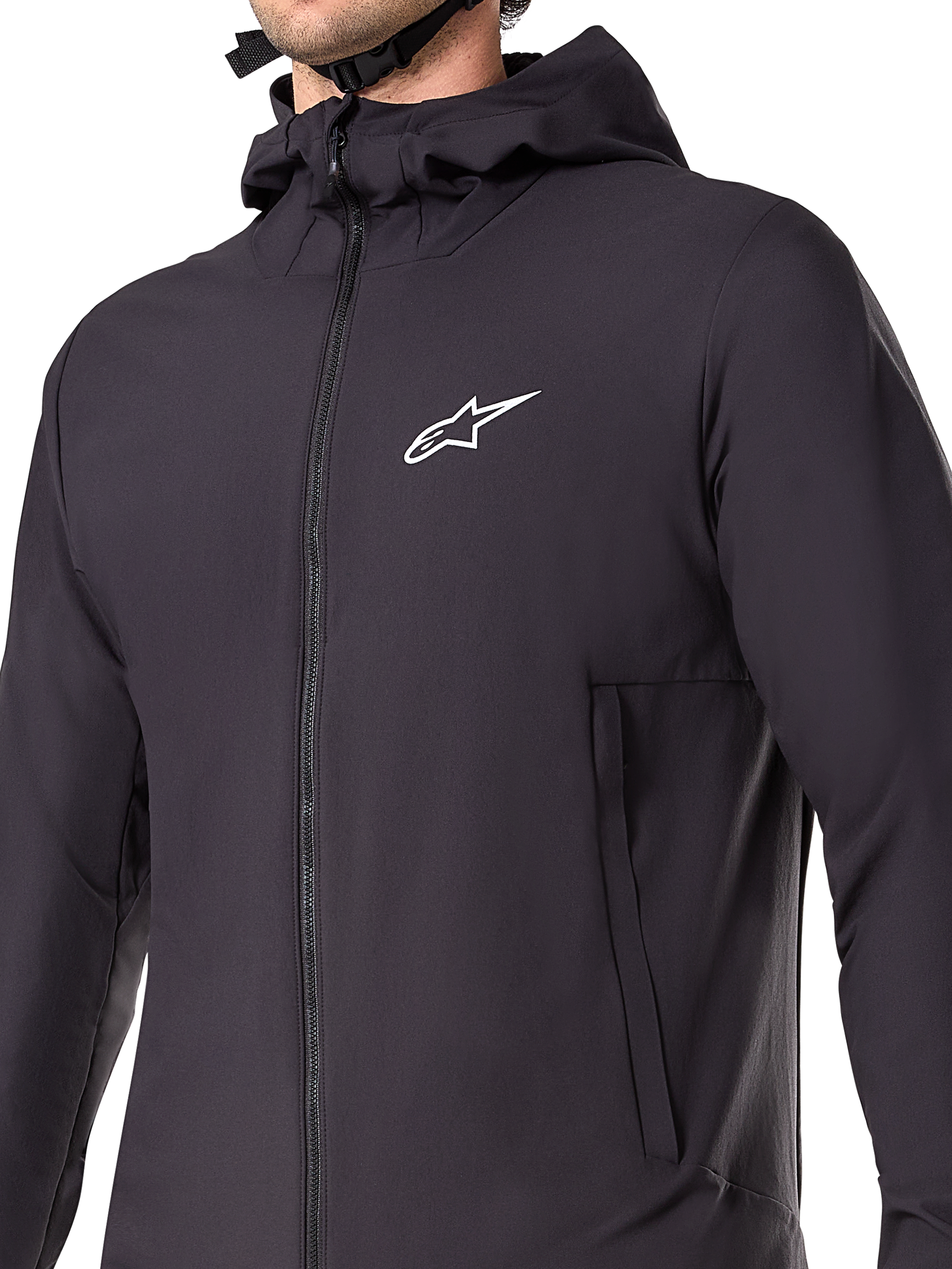 Alpinestars A-Dura Thermal Jacket, czarna kurtka na rower górski, zbliżenie na ocieplany materiał techniczny, lekka i oddychająca konstrukcja do jazdy w terenie w zimnych warunkach