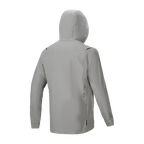 Kurtka Alpinestars A-Dura Thermal, ocieplana kurtka rowerowa, kolor Titanium Gray, widok z tyłu z założonym kapturem, minimalistyczny design z małym logo na dole pleców, lekka ochrona termiczna do jazdy na rowerze górskim.