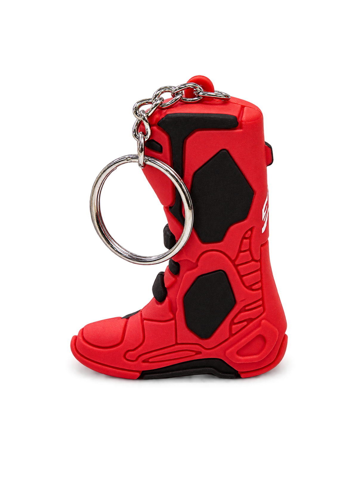 Alpinestars Brelok Tech 10 Boot, miniatura buta motocyklowego motocross w kolorze czerwonym i czarnym z metalowym kółkiem na klucze