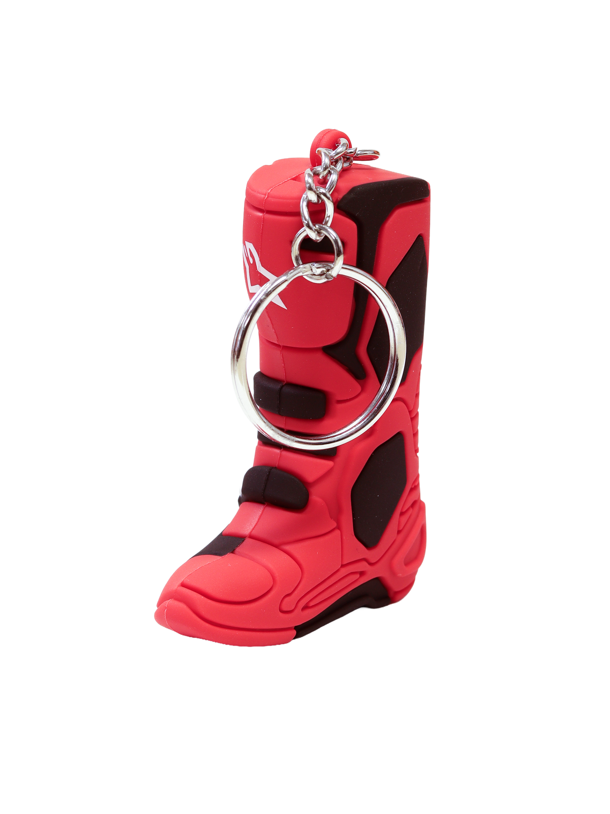 Alpinestars Tech 10 Boot Keyfob, motocross boot keychain accessory, red and black, synthetic 3D miniature with a metal snap ring