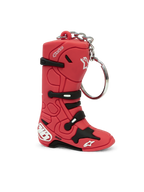 Alpinestars Tech 10 Boot Keyfob, motorcycle lifestyle keychain, 3D replica of the iconic motocross boot, red with black and white details, durable synthetic construction with metal ring