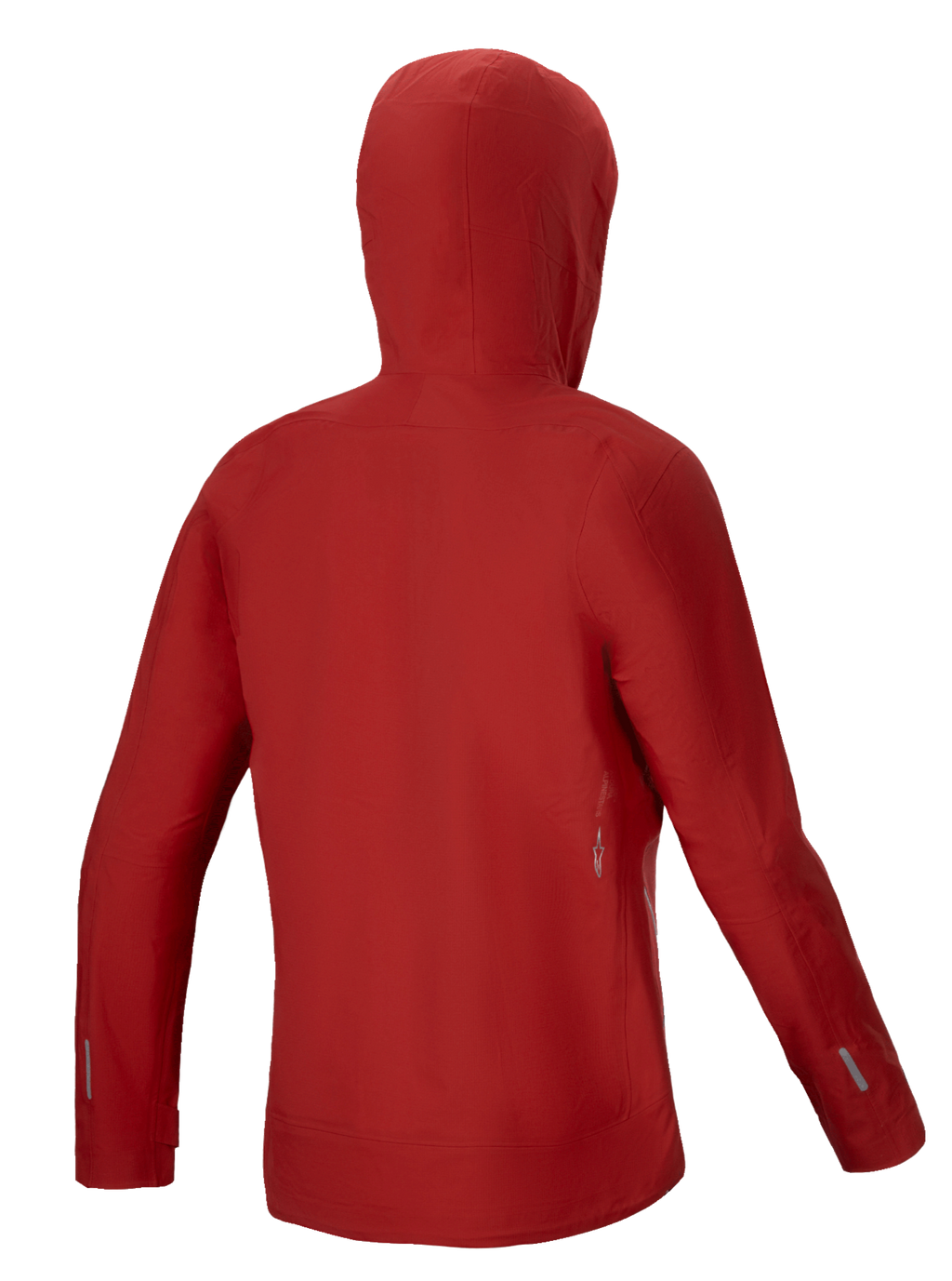 Alpinestars Stella A-Dura Elite Waterproof Jacket, damska kurtka przeciwdeszczowa MTB, czerwona fluo, widok z tyłu pokazujący kaptur kompatybilny z kaskiem i konstrukcję z membrany stretch ripstop 3L
