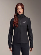 Alpinestars Stella A-Dura Thermal Jacket, damska kurtka rowerowa, czarna, białe logo z gwiazdą na piersi, fason z kapturem zapinany na zamek, dopasowany krój z długim rękawem do jazdy na rowerze górskim