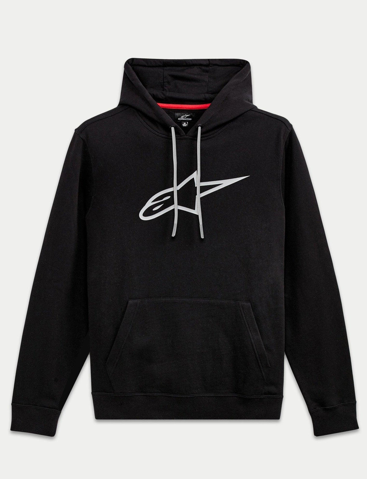 Alpinestars Ageless V3 Hoodie, bluza z kapturem typu polar, odzież sportowa, czarna i szara, konstrukcja z 80% bawełny z dużym haftowanym logo gwiazdy, kieszeń typu kangurka i regulowany kaptur ze sznurkami.