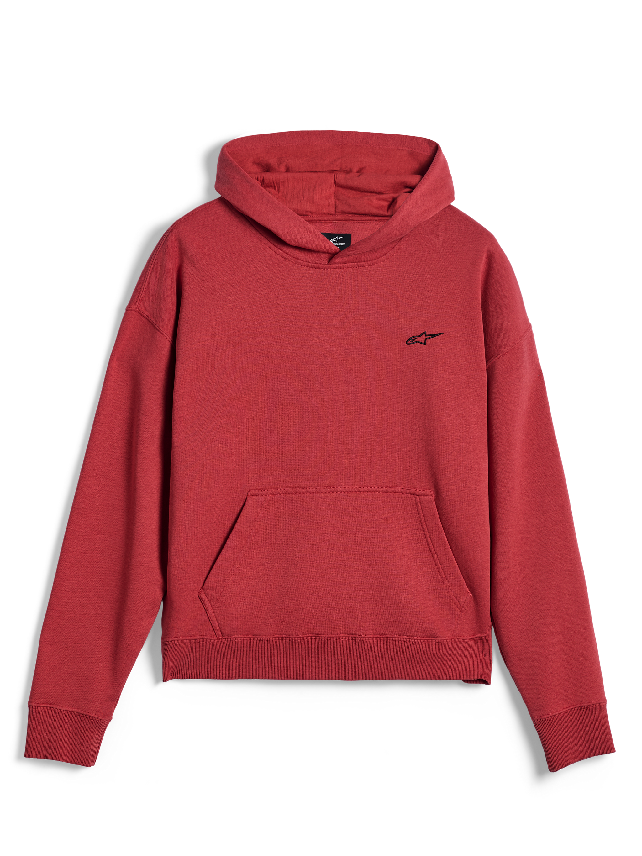 Alpinestars Essentials Ageless Hoodie, sportowa bluza typu casual, kolor ceglasty, małe czarne logo gwiazdy Alpinestars na piersi, kieszeń typu kangurka, prążkowany dół i mankiety, minimalistyczny design streetwearowy