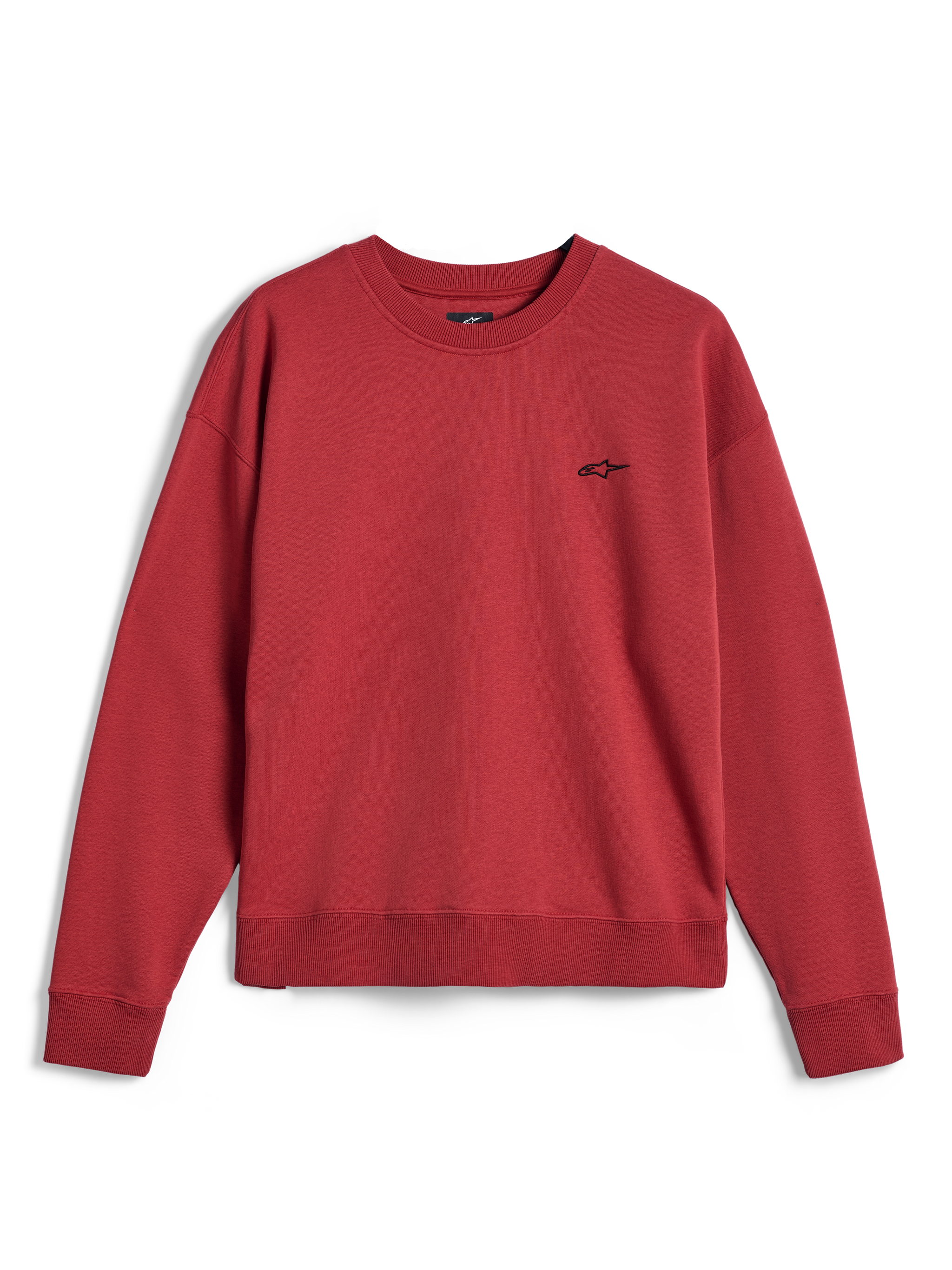 Alpinestars Essentials Ageless Crew, bluza typu crewneck w kolorze ceglastym, z małym czarnym logo Alpinestars na piersi, ściągacze przy dekolcie, mankietach i na dole, wysokiej jakości sportowa bluza z polaru.