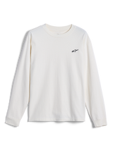 Alpinestars Essentials Ageless LS Tee, koszulka z długim rękawem, kolor złamana biel, z małym czarnym logo Alpinestars na piersi, codzienna odzież streetwear inspirowana sportami motorowymi