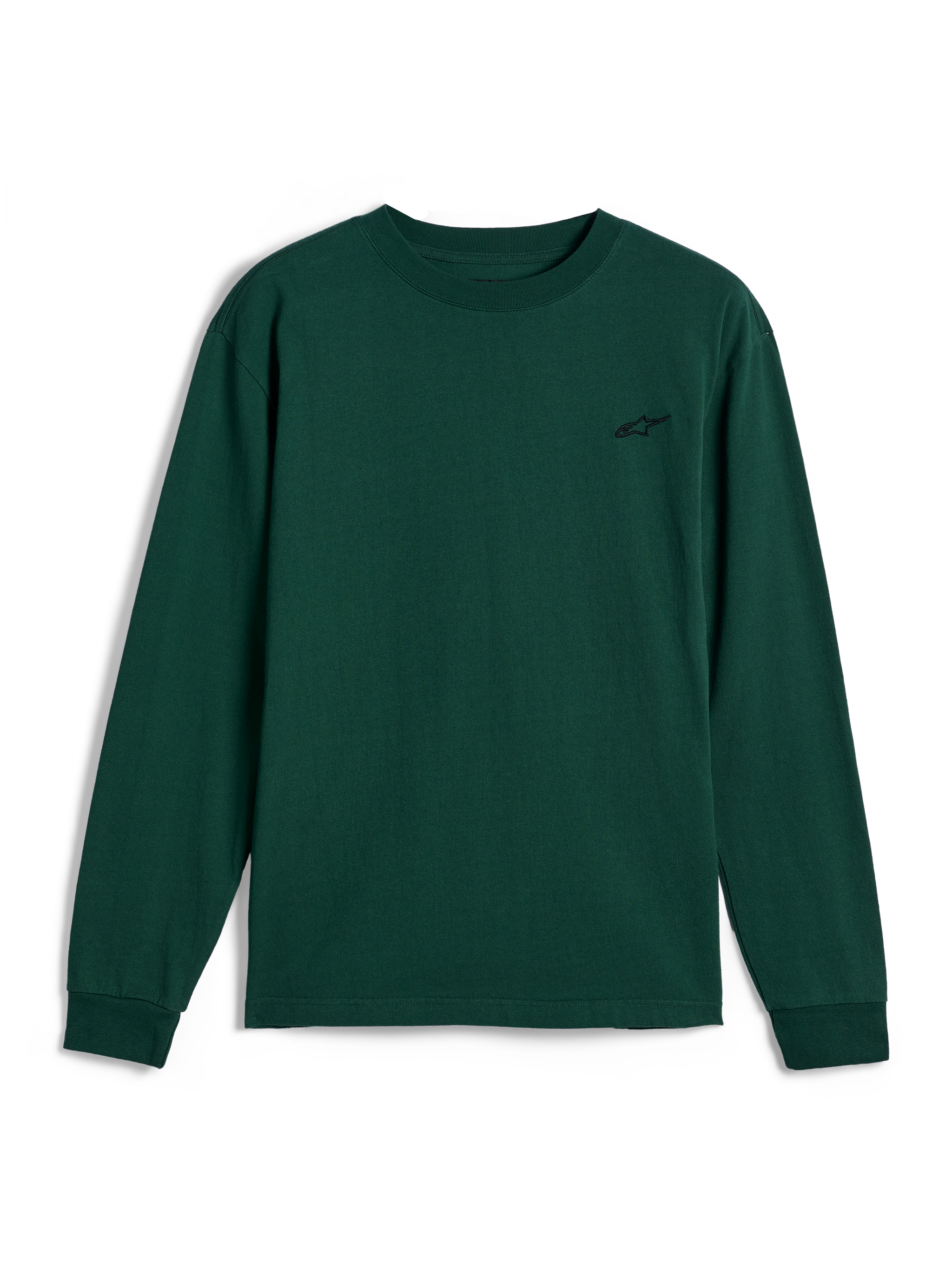 Alpinestars Essentials Ageless LS Tee, Long Sleeve T-Shirt, Pine Green, small black embroidered logo on left chest, casual motorsport streetwear