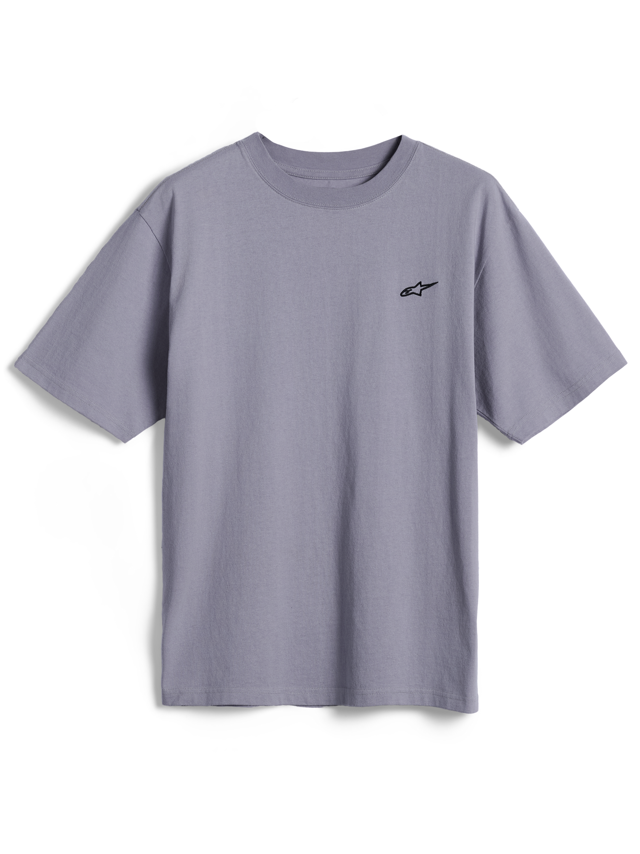 Alpinestars Essentials Ageless SS Tee, koszulka z krótkim rękawem, srebrna, małe czarne logo Astars na piersi, casualowy streetwear z bawełny organicznej o luźnym kroju