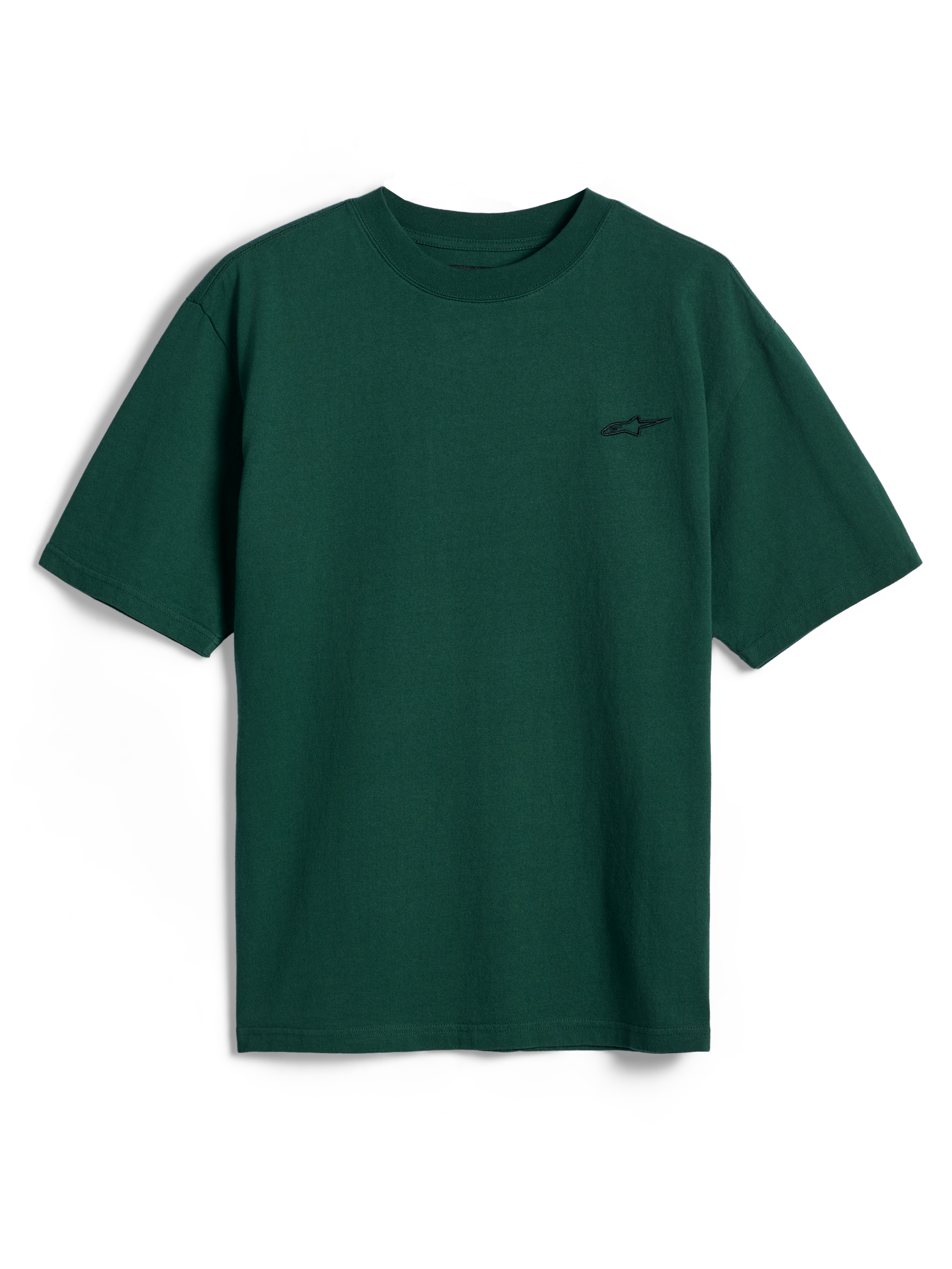 Alpinestars Essentials Ageless SS Tee, koszulka z krótkim rękawem, kolor Pine Green, z małym logo Alpinestars na piersi, codzienna odzież streetwearowa w stylu motorsport