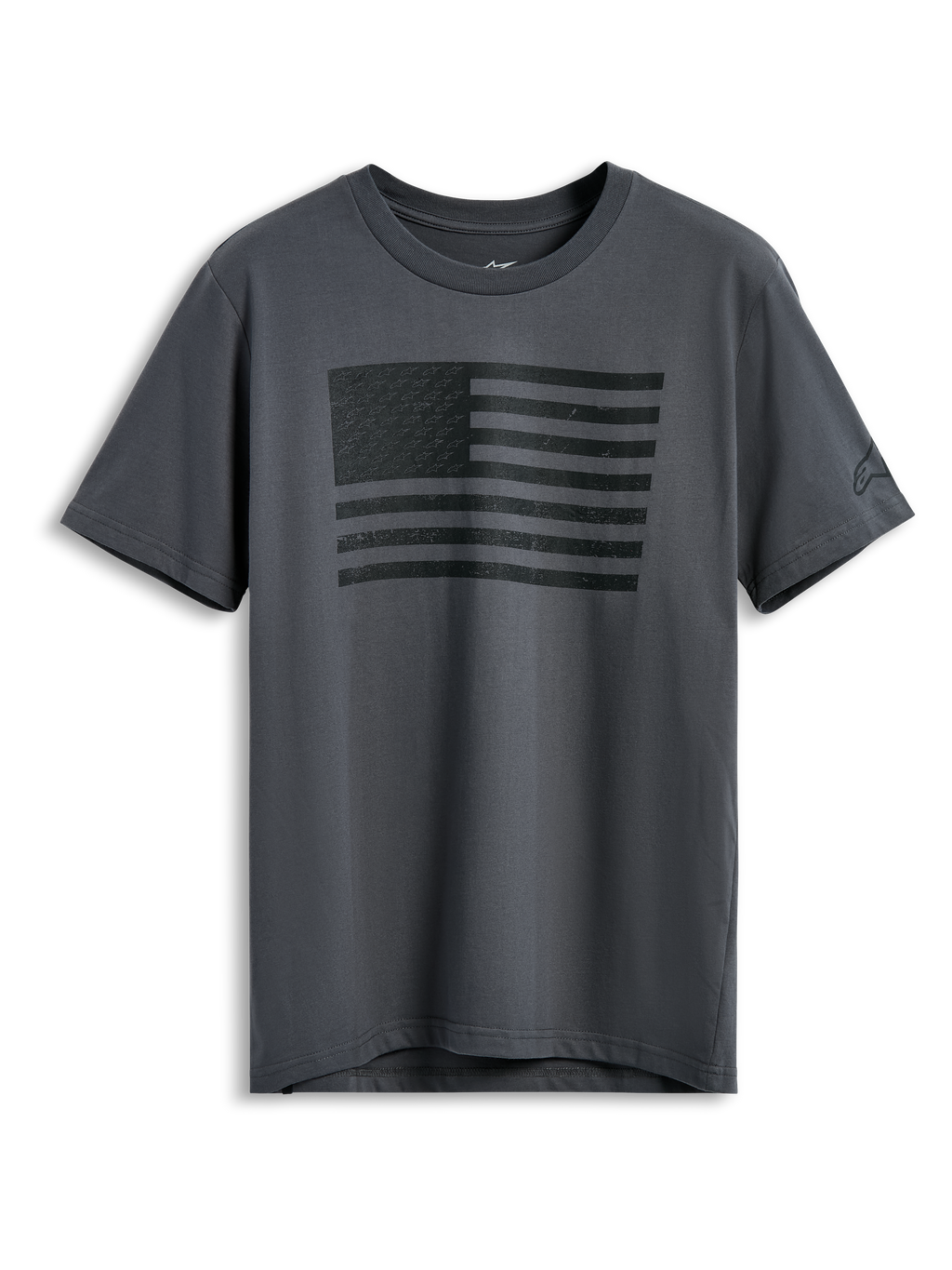 Alpinestars Waving CSF Tee, koszulka z krótkim rękawem, grafitowa, czarna grafika z powiewającą flagą z przodu, casualowa odzież streetwearowa w stylu motorsportowym