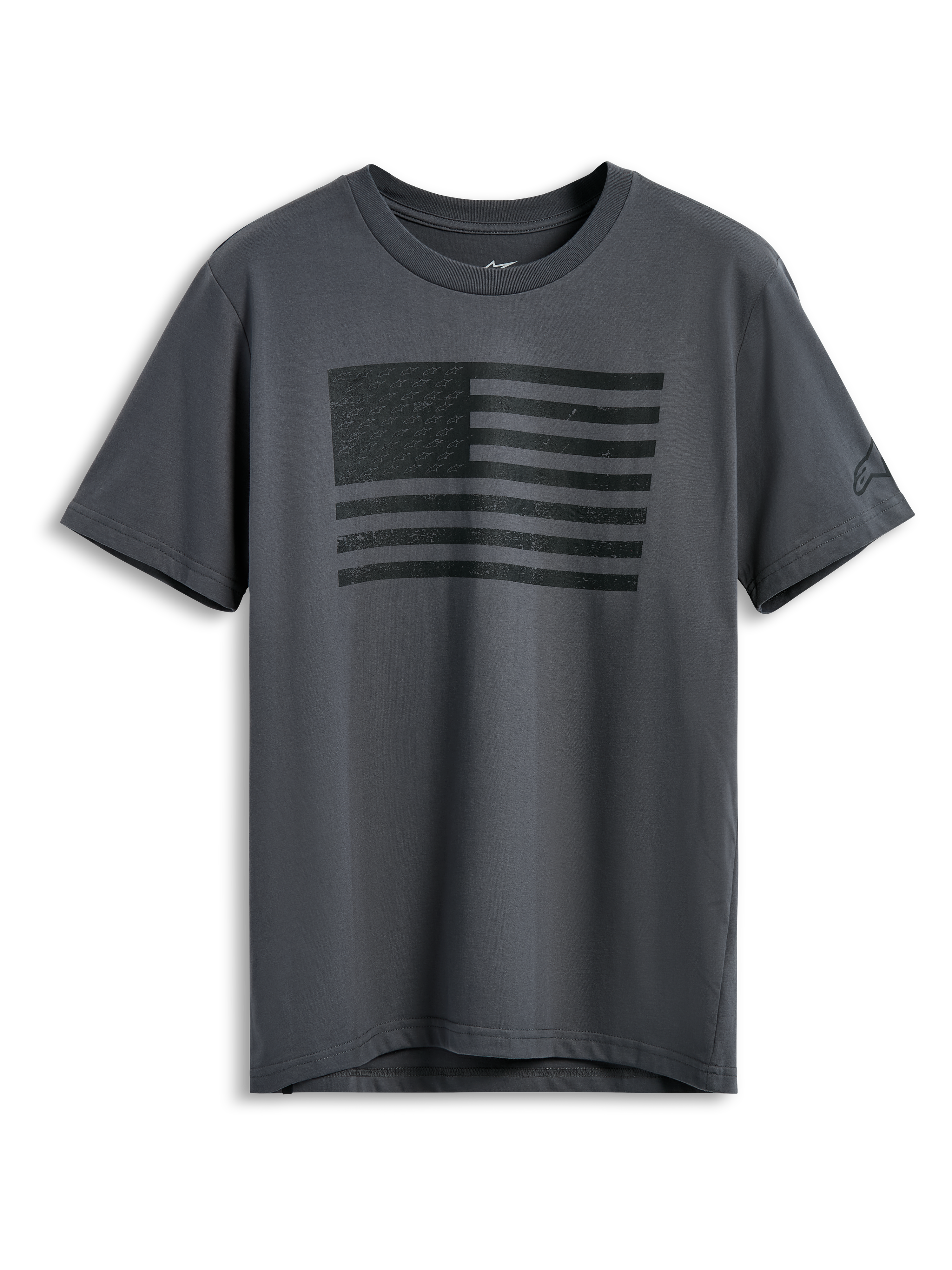 Alpinestars Waving CSF Tee, koszulka z krótkim rękawem, grafitowa, czarna grafika z powiewającą flagą z przodu, casualowa odzież streetwearowa w stylu motorsportowym