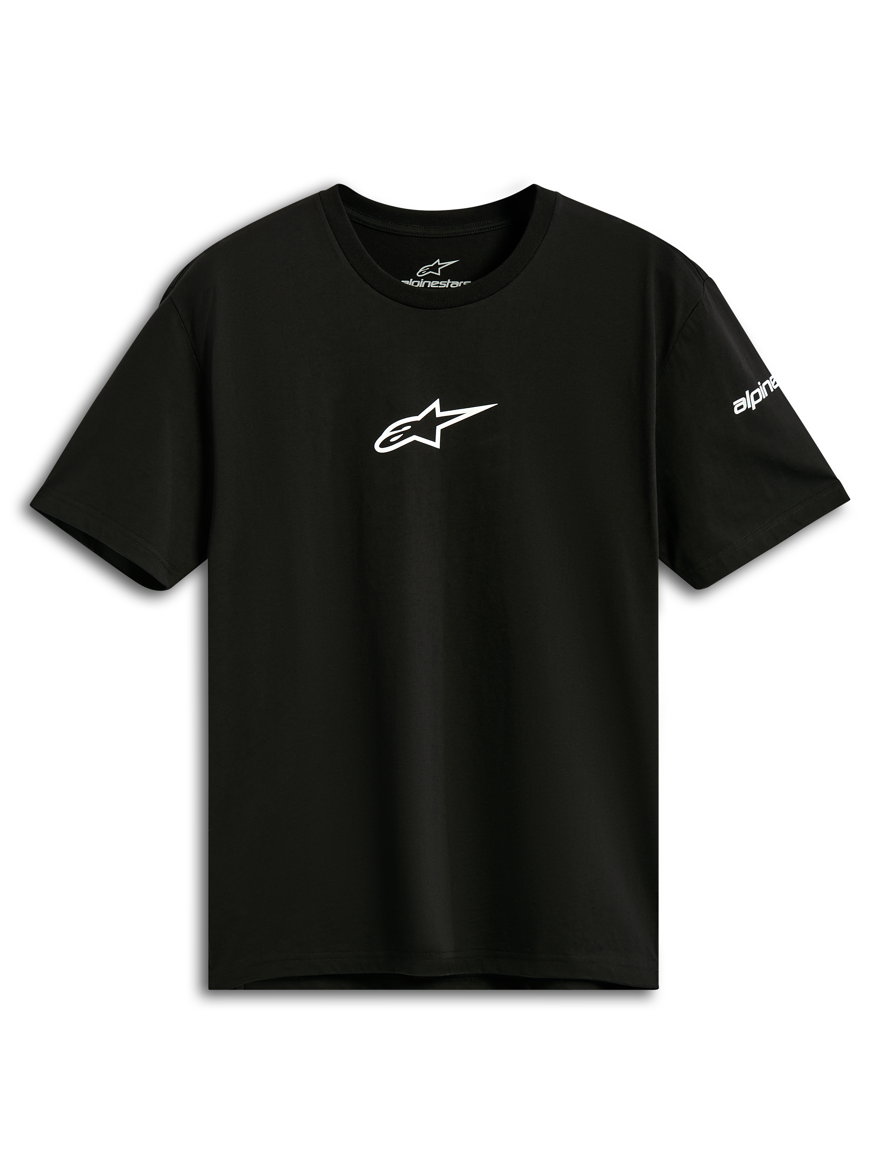 Alpinestars Frontal CSF Tee, Short Sleeve T-Shirt, Black, White Astars Logo on Chest, Casual Performance Sportswear