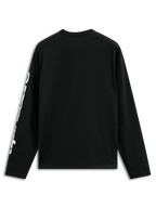 Alpinestars Trackside CSF Tee, koszulka z długim rękawem, czarna, z białą pionową grafiką tekstową na rękawie, widok z tyłu, codzienna odzież streetwearowa inspirowana motorsportem