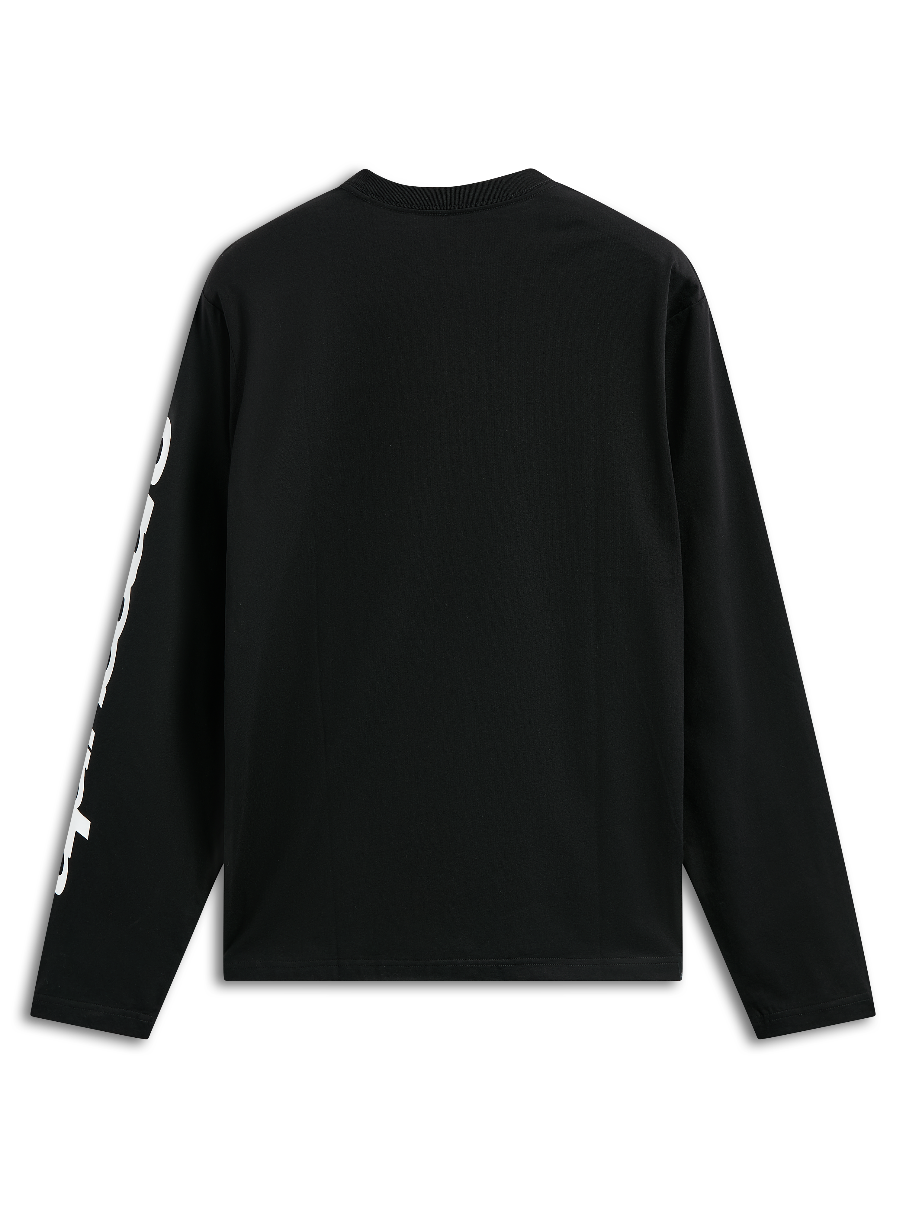 Alpinestars Trackside CSF Tee, koszulka z długim rękawem, czarna, z białą pionową grafiką tekstową na rękawie, widok z tyłu, codzienna odzież streetwearowa inspirowana motorsportem