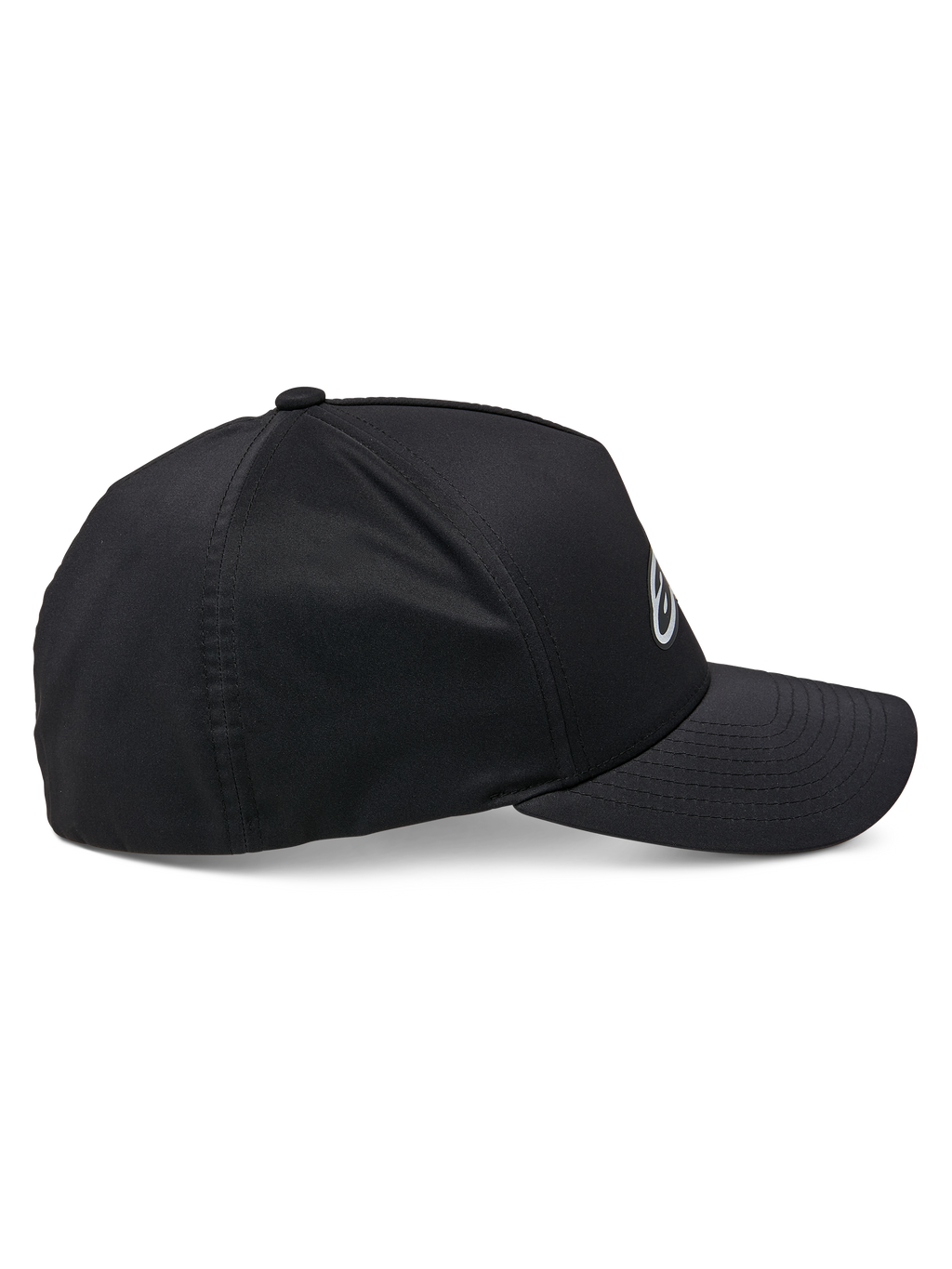 Alpinestars Ageless Reflex Waterproof Hat, czarna czapka z daszkiem, widok z profilu, zakrzywiony daszek i usztywniona korona, techniczna wodoodporna tkanina z odblaskowym logo, sportowe nakrycie głowy