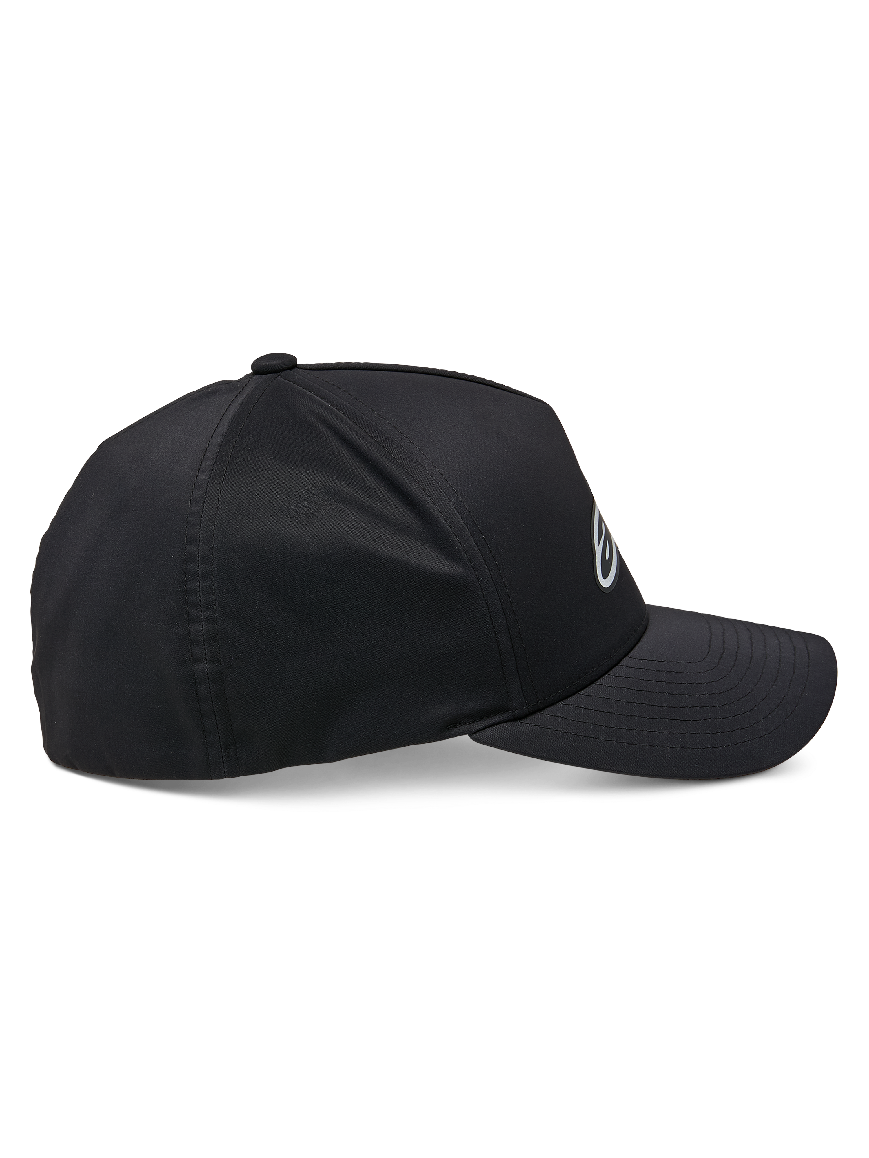 Alpinestars Ageless Reflex Waterproof Hat, czarna czapka z daszkiem, widok z profilu, zakrzywiony daszek i usztywniona korona, techniczna wodoodporna tkanina z odblaskowym logo, sportowe nakrycie głowy