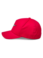 Alpinestars Ageless Reflex Waterproof Hat, czerwona czapka z daszkiem, widok z profilu ukazujący zakrzywiony daszek i usztywnioną koronę, odblaskowe logo Astars z przodu, casualowa odzież sportowa