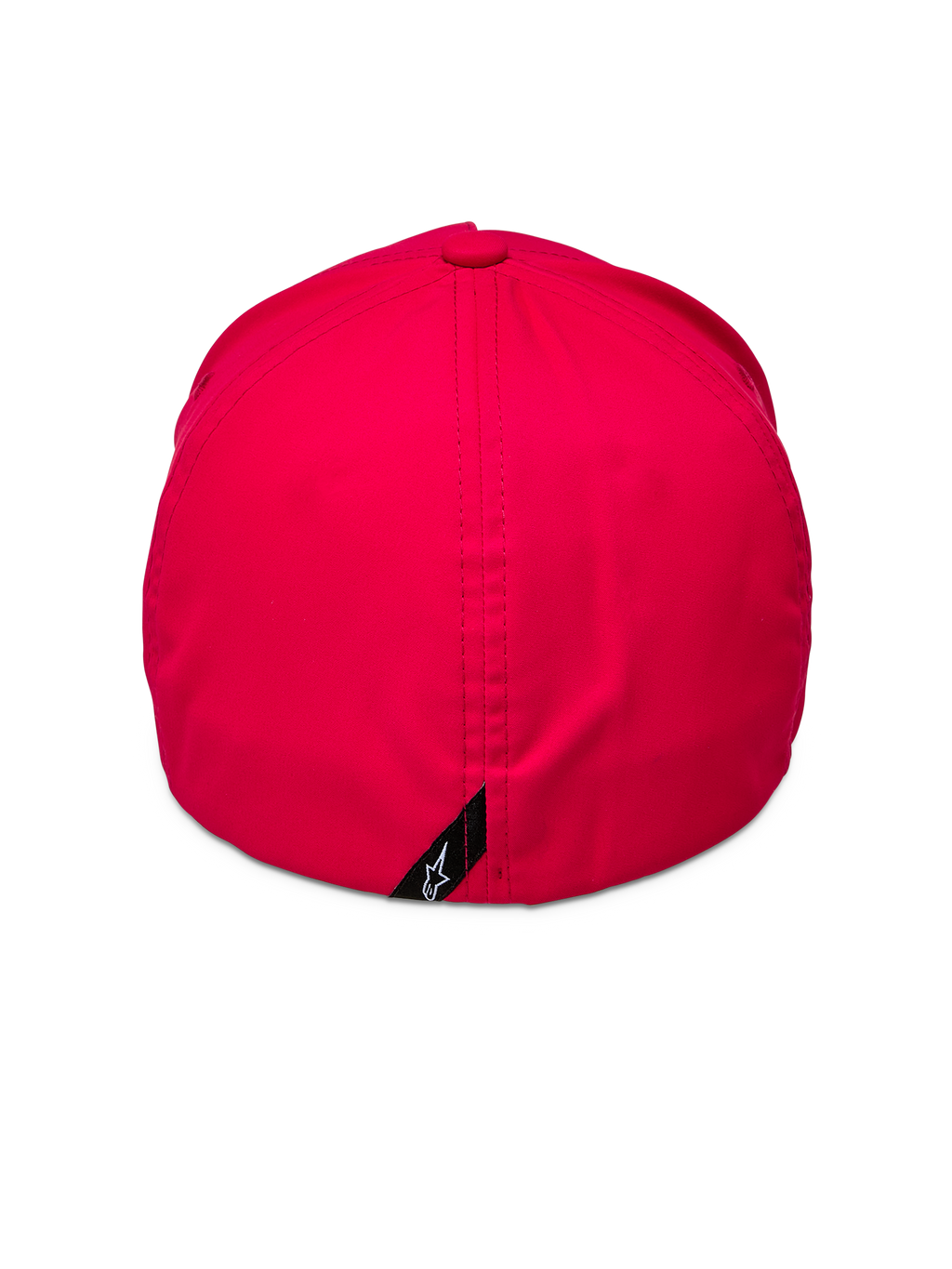 Alpinestars Ageless Reflex Waterproof Hat, czerwona, widok z tyłu przedstawiający zamkniętą konstrukcję typu flex fit z pionowym szwem i małą czarną metką z białym logo Astars, techniczna tkanina wodoodporna