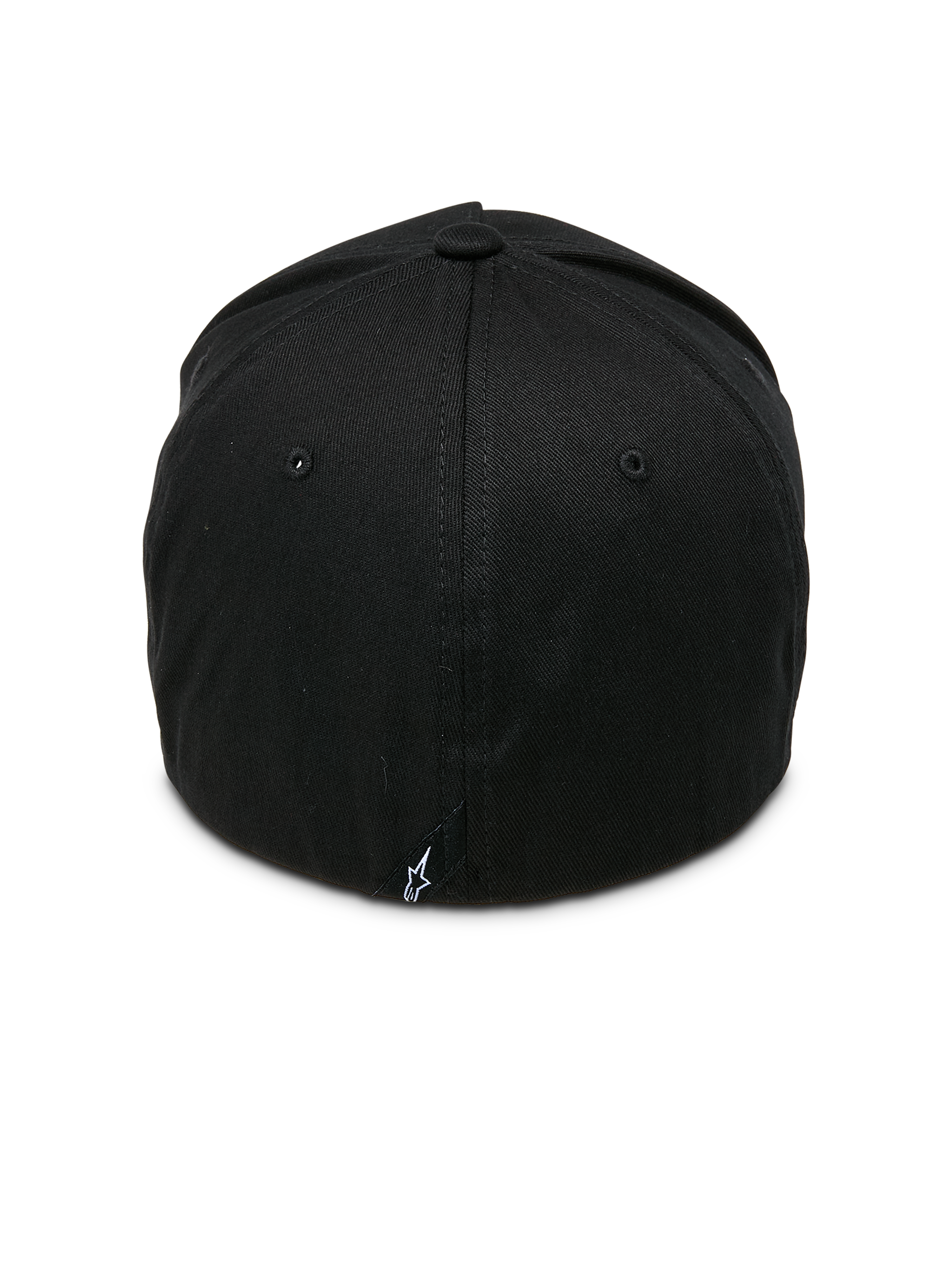 Alpinestars Ride Sonic Hat, czarno-biała, widok z tyłu z usztywnioną koroną i elastyczną konstrukcją typu flex-back, mała metka z białym logo gwiazdy, codzienne nakrycie głowy inspirowane motorsportem