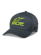 Alpinestars Ride Sonic Hat, ciemnoszara i jaskrawożółta czapka z daszkiem, haftowane logo 3D RIDE i gwiazda, zakrzywiony daszek, usztywniona korona, elastyczny materiał, sportowe nakrycie głowy
