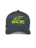 Alpinestars Ride Sonic Hat, grafitowa z jaskrawożółtymi elementami, haftowane logo 3D Alpinestars i napis RIDE, zakrzywiony daszek, usztywniona korona, codzienna czapka inspirowana sportami motorowymi