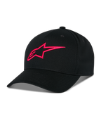 Alpinestars Ageless Snapback Hat, czarna czapka z daszkiem z czerwonym haftowanym logo A-star 3D, strukturalna korona z zakrzywionym daszkiem, bawełniana tkanina twill, sportowy dodatek na co dzień