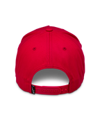 Alpinestars Ride Comp Snapback Hat, czerwona czapka z daszkiem, widok z tyłu, regulowane czerwone zapięcie snapback, mała czarna tkana metka z białym logo, usztywniona korona, casualowe nakrycie głowy