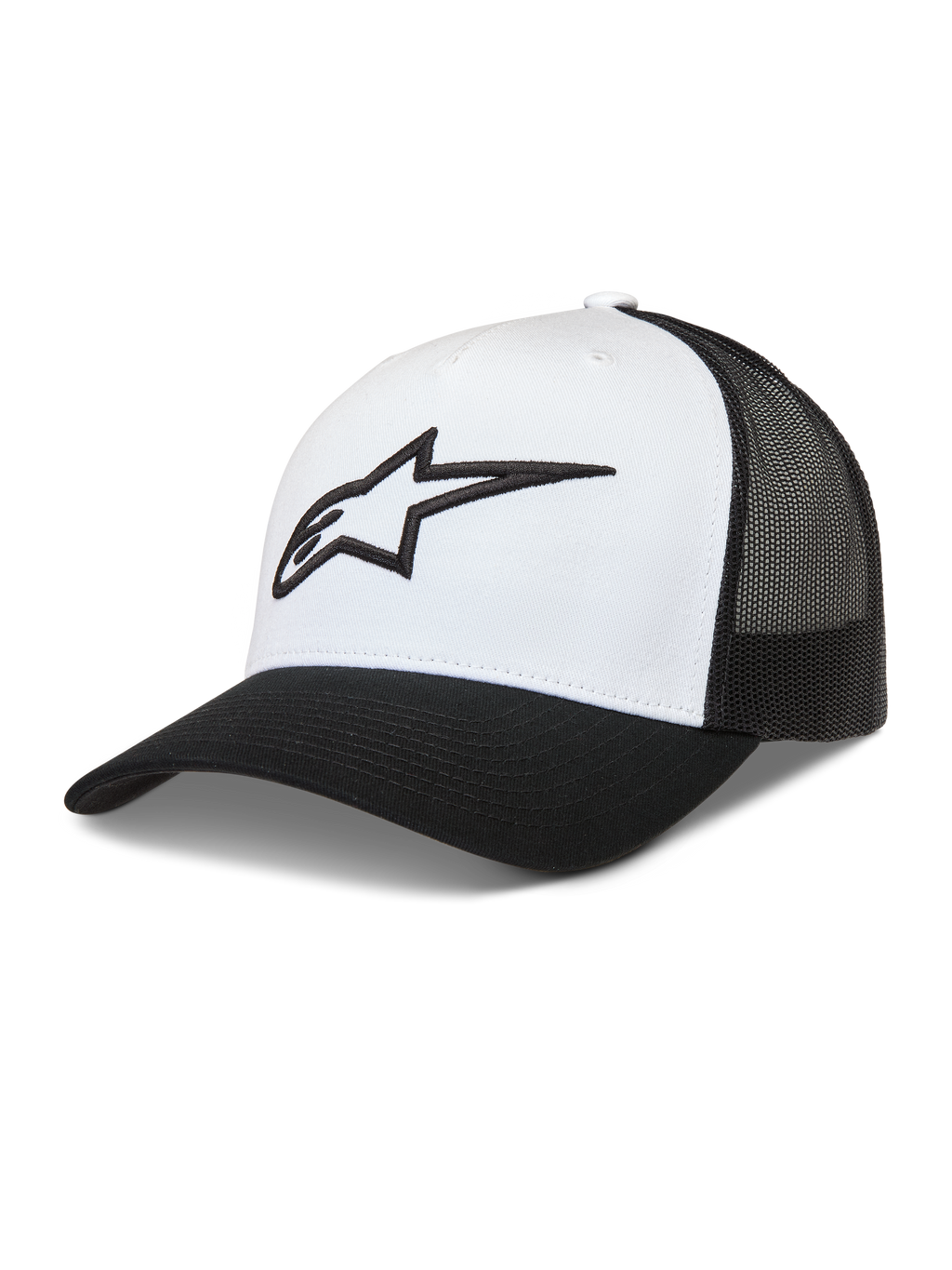 Alpinestars Ageless Snapback, biało-czarna czapka z daszkiem typu trucker z siateczką i logo 3D Astars