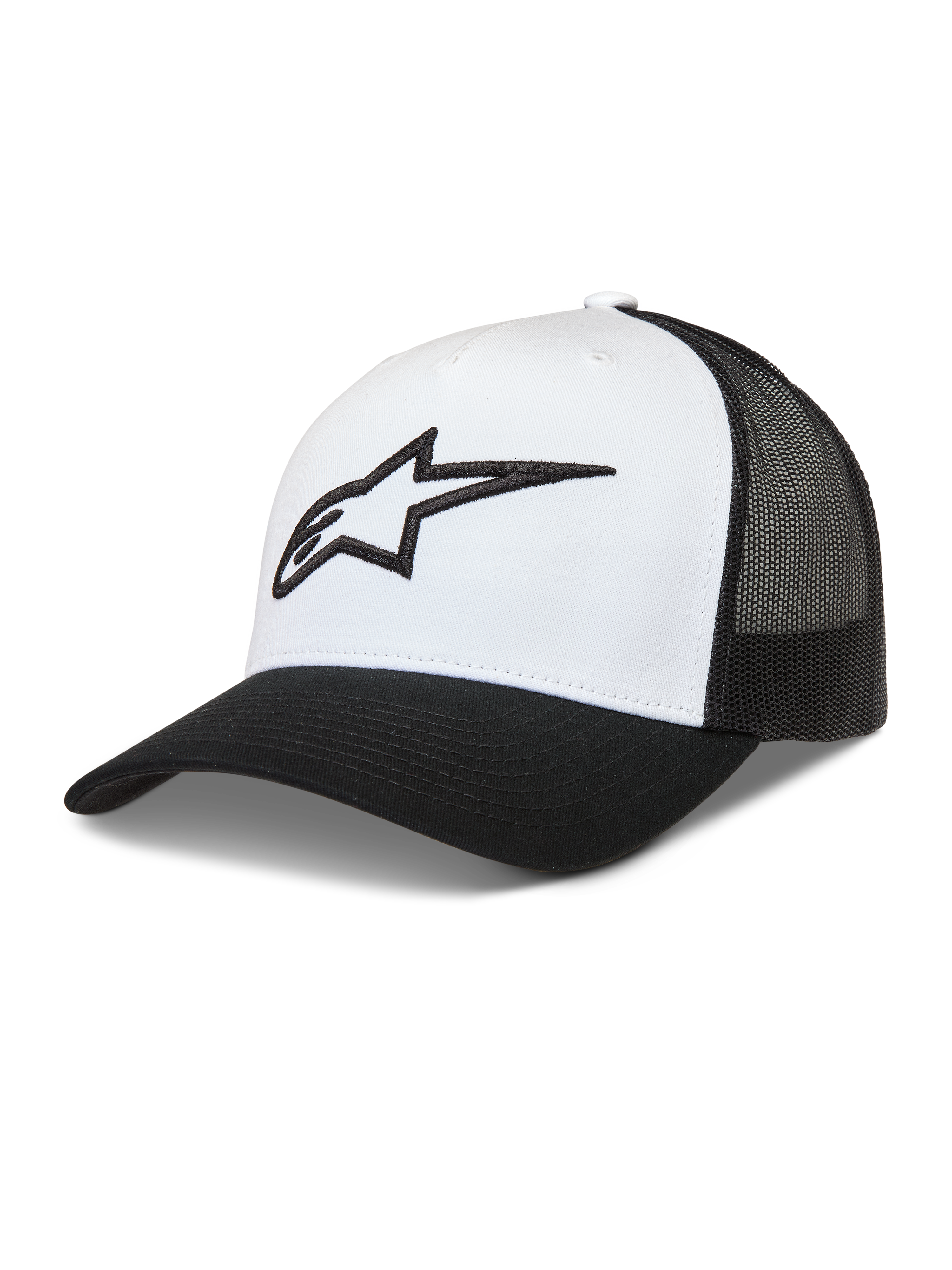 Alpinestars Ageless Snapback, biało-czarna czapka z daszkiem typu trucker z siateczką i logo 3D Astars