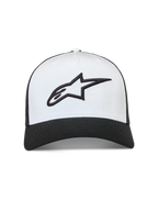 Alpinestars Ageless Snapback, czapka z daszkiem typu trucker, biała i czarna, haftowane logo 3D Astars, zakrzywiony daszek.
