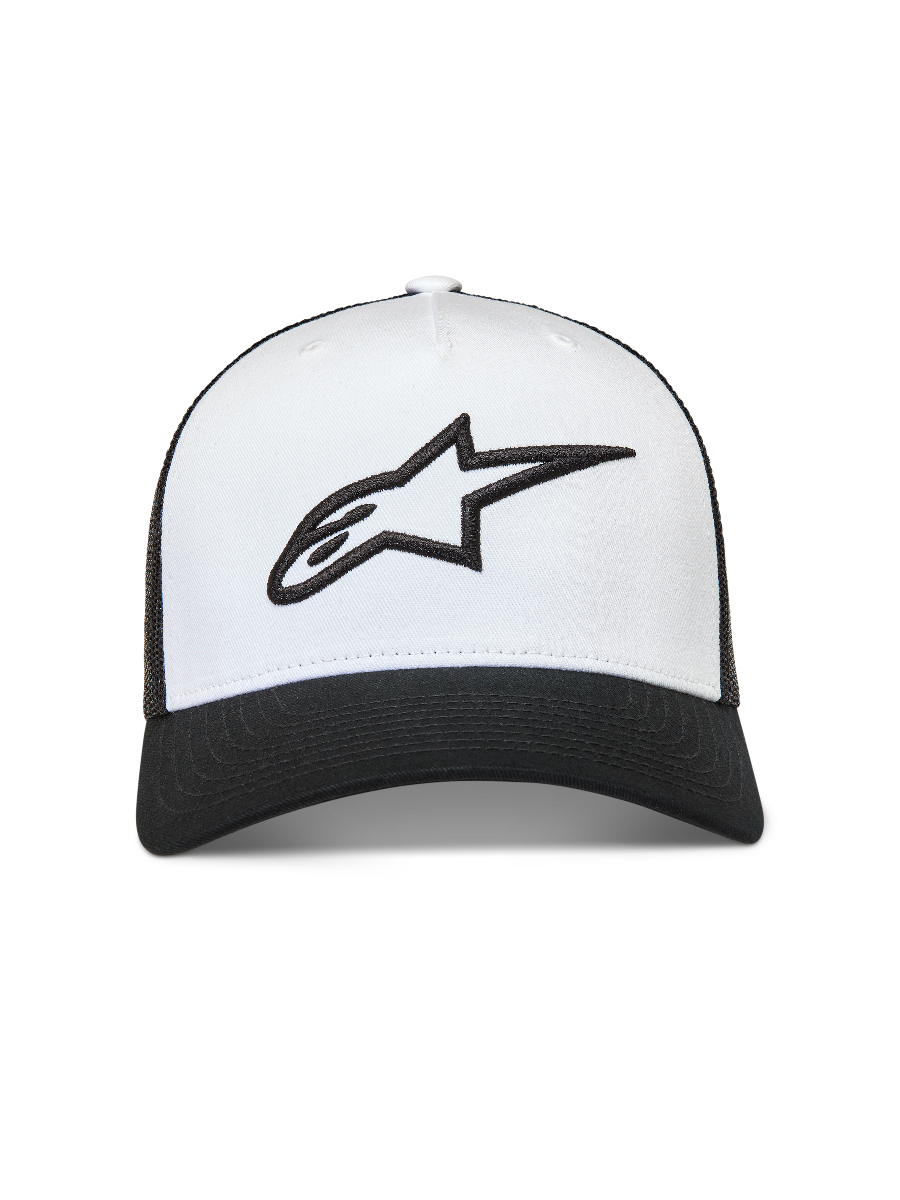 Alpinestars Ageless Snapback, czapka z daszkiem typu trucker, biała i czarna, haftowane logo 3D Astars, zakrzywiony daszek.