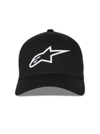 Alpinestars Ageless Multi Hat, czarna czapka z daszkiem, widok z przodu, białe logo Astars 3D, zakrzywiony daszek, usztywniona korona, casualowa odzież sportowa