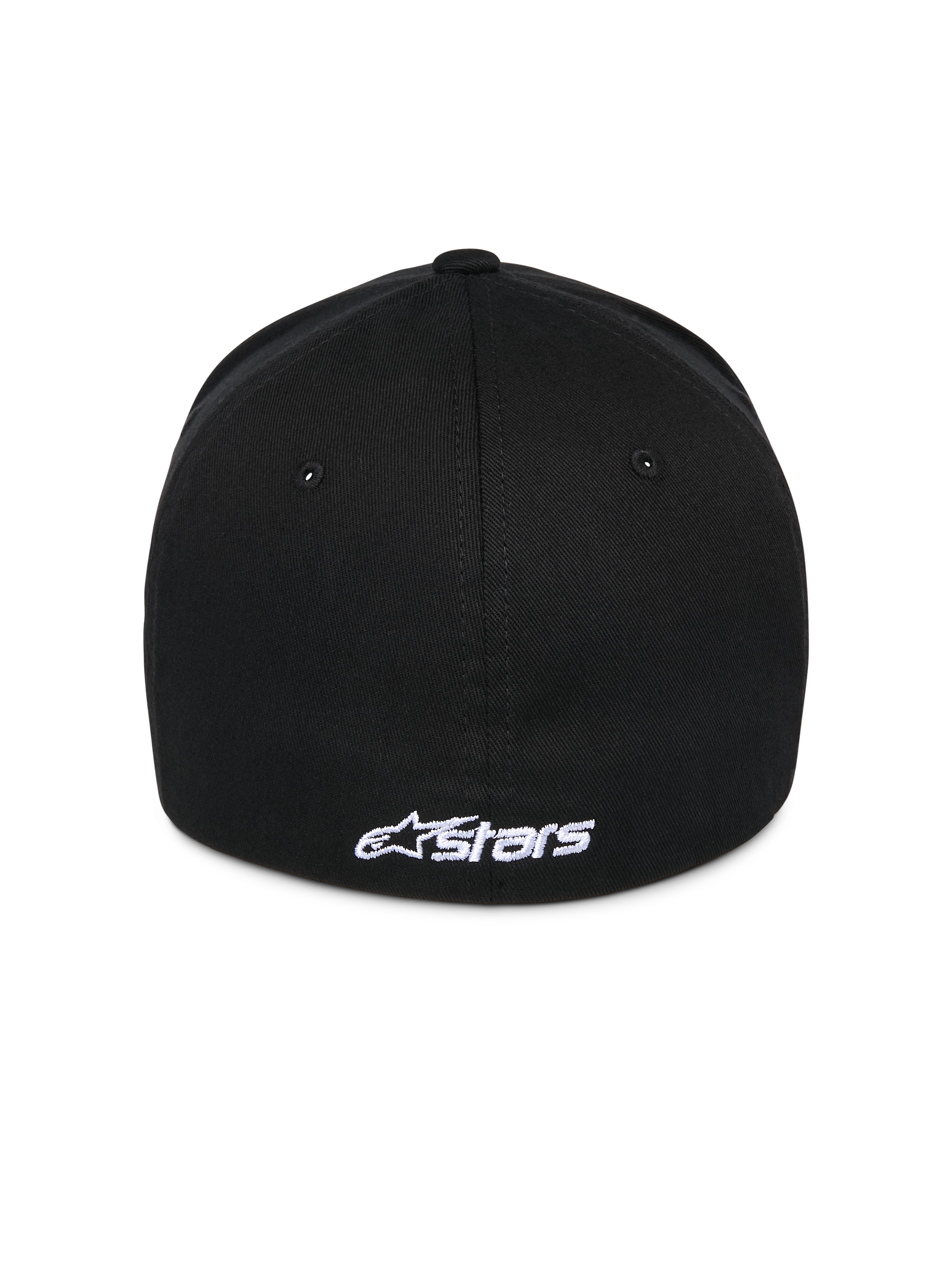 Alpinestars Ageless Multi Hat, czarna czapka z daszkiem, widok z tyłu z białym haftowanym logo Astars, elastyczny tył, casualowy styl sportowy