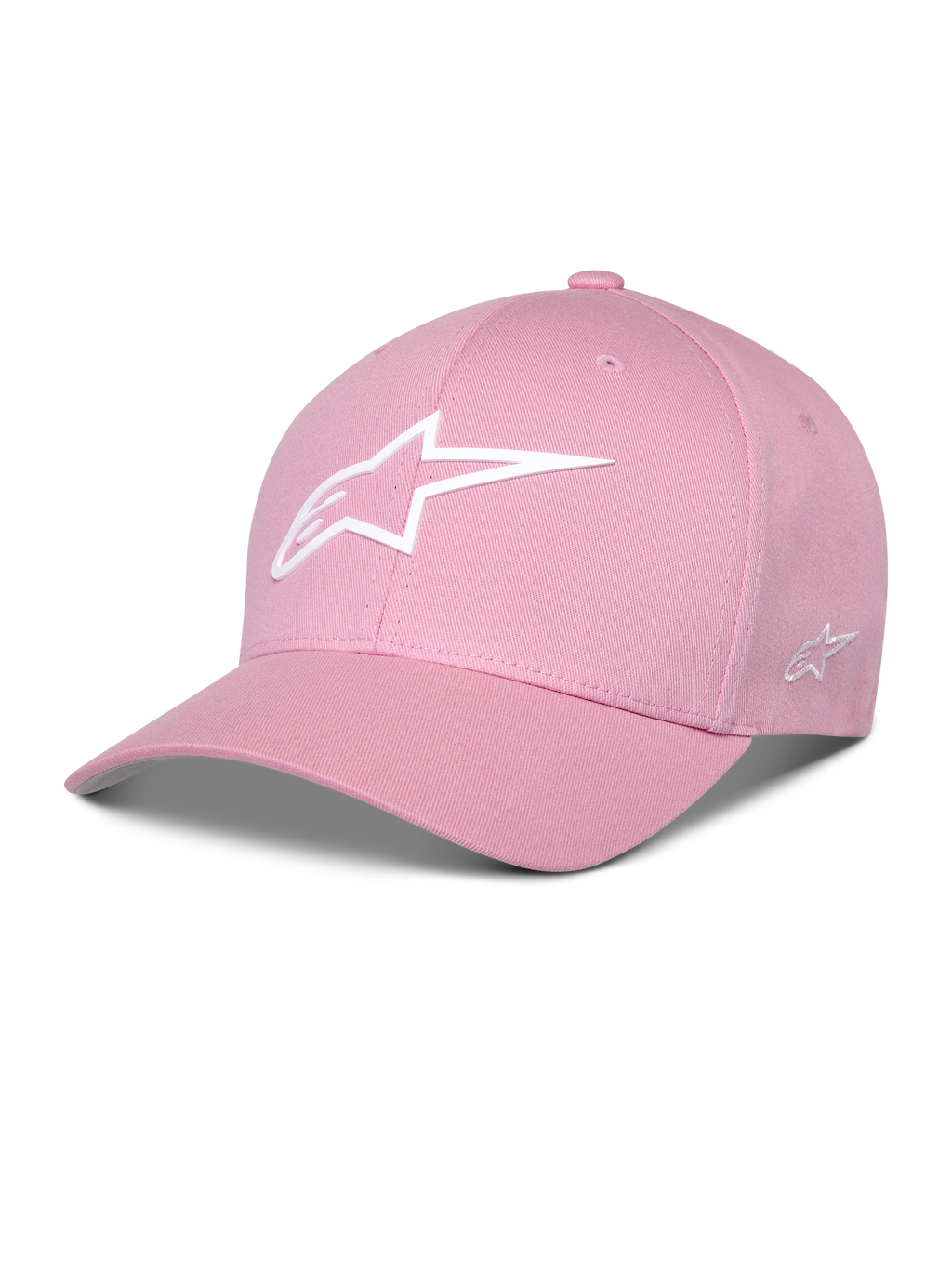 Alpinestars Ageless Multi Hat, różowa czapka baseballowa, zakrzywiony daszek, białe logo 3D Astars, usztywniona korona, codzienna odzież sportowa