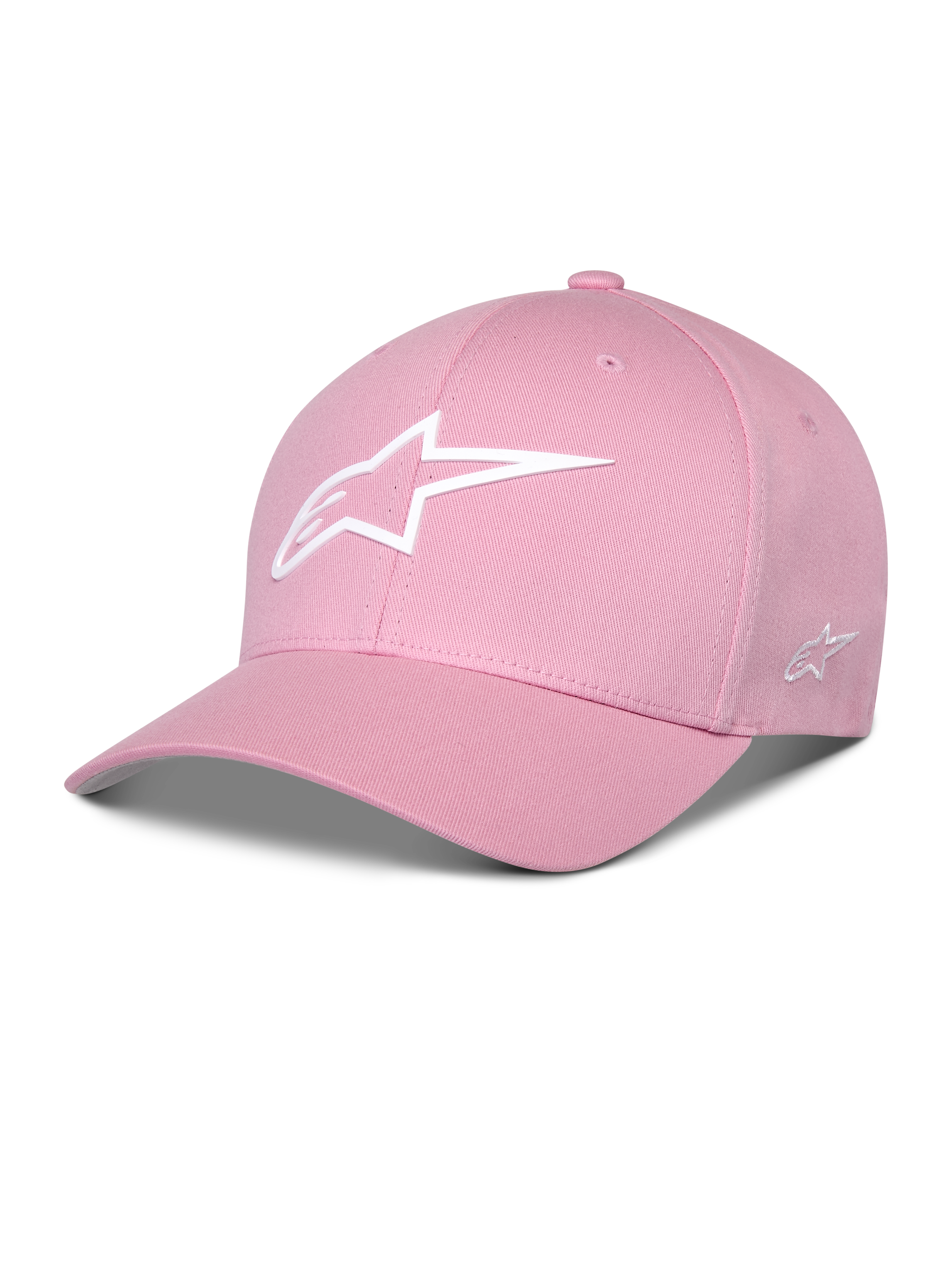 Alpinestars Ageless Multi Hat, różowa czapka baseballowa, zakrzywiony daszek, białe logo 3D Astars, usztywniona korona, codzienna odzież sportowa