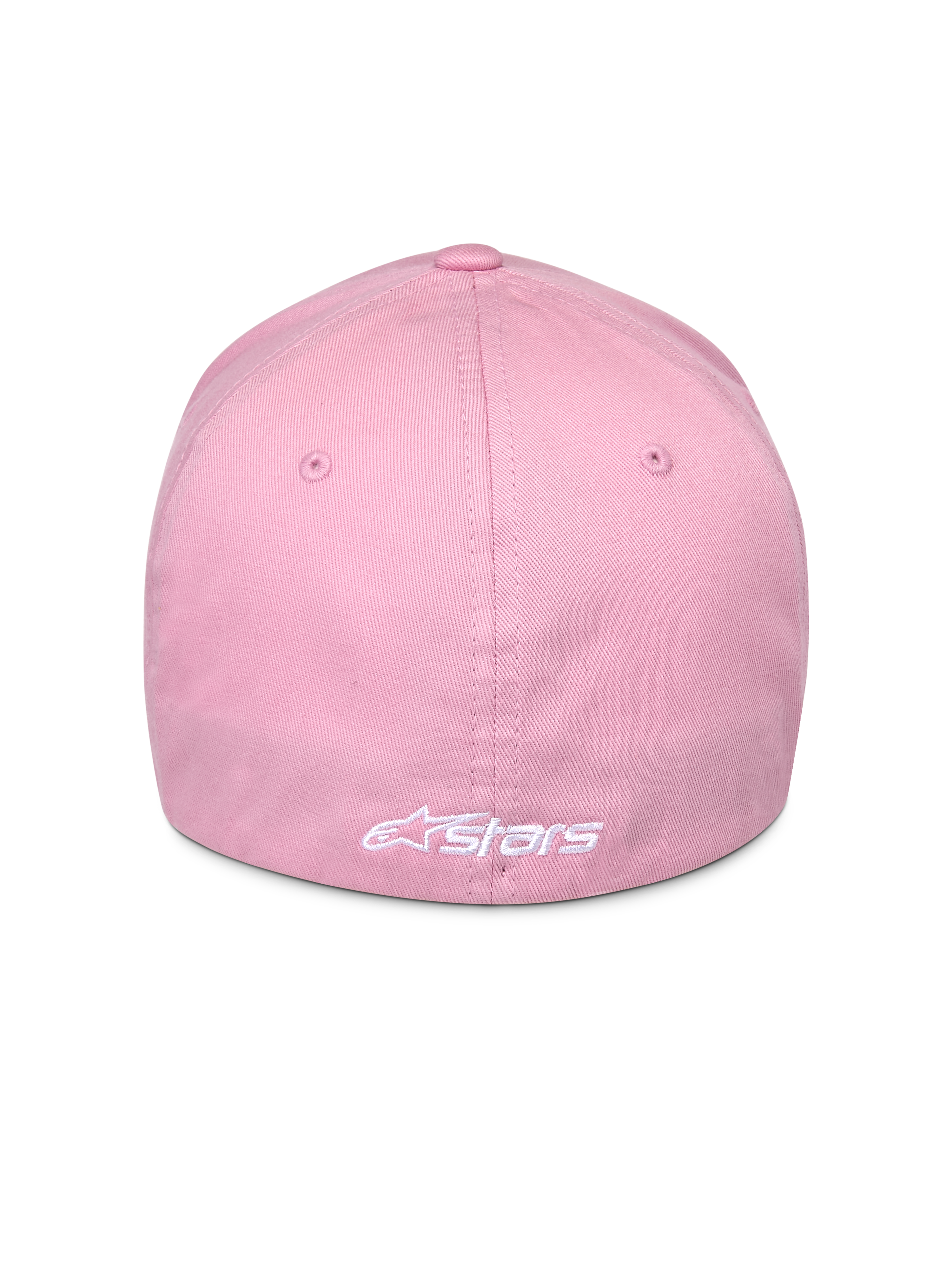 Alpinestars Ageless Multi Hat, różowa czapka, widok z tyłu z białym haftowanym logo Astars, elastyczna konstrukcja flex-fit, rozciągliwa tkanina keprowa, casualowe nakrycie głowy