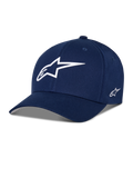 Alpinestars Ageless Multi Hat, granatowa czapka z daszkiem typu baseball, białe logo 3D z gwiazdą z przodu, haftowane logo z boku, zakrzywiony daszek, sportowe nakrycie głowy typu lifestyle